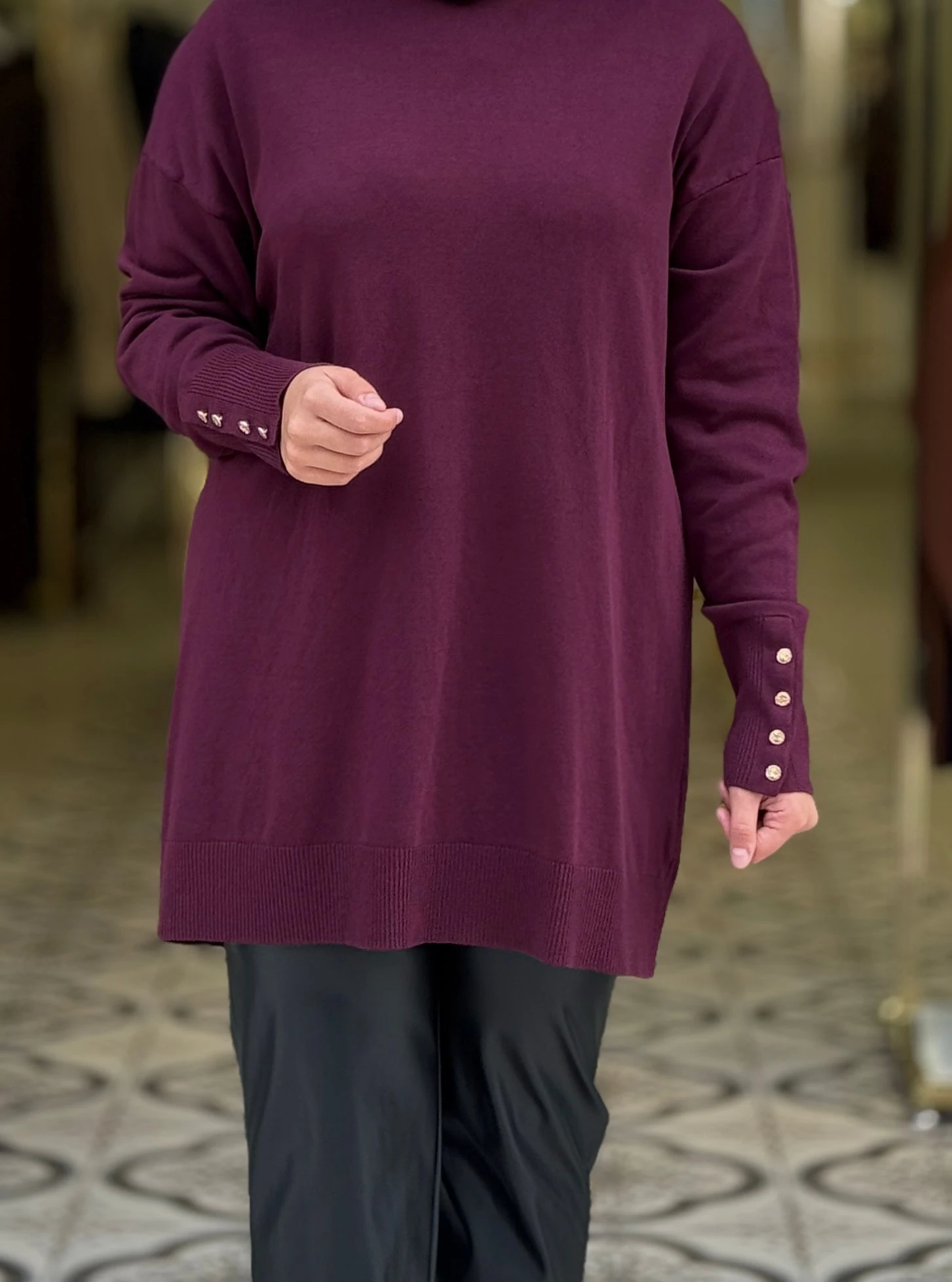 BERRAK DÜĞMELİ TRİKO TUNİK - BORDO