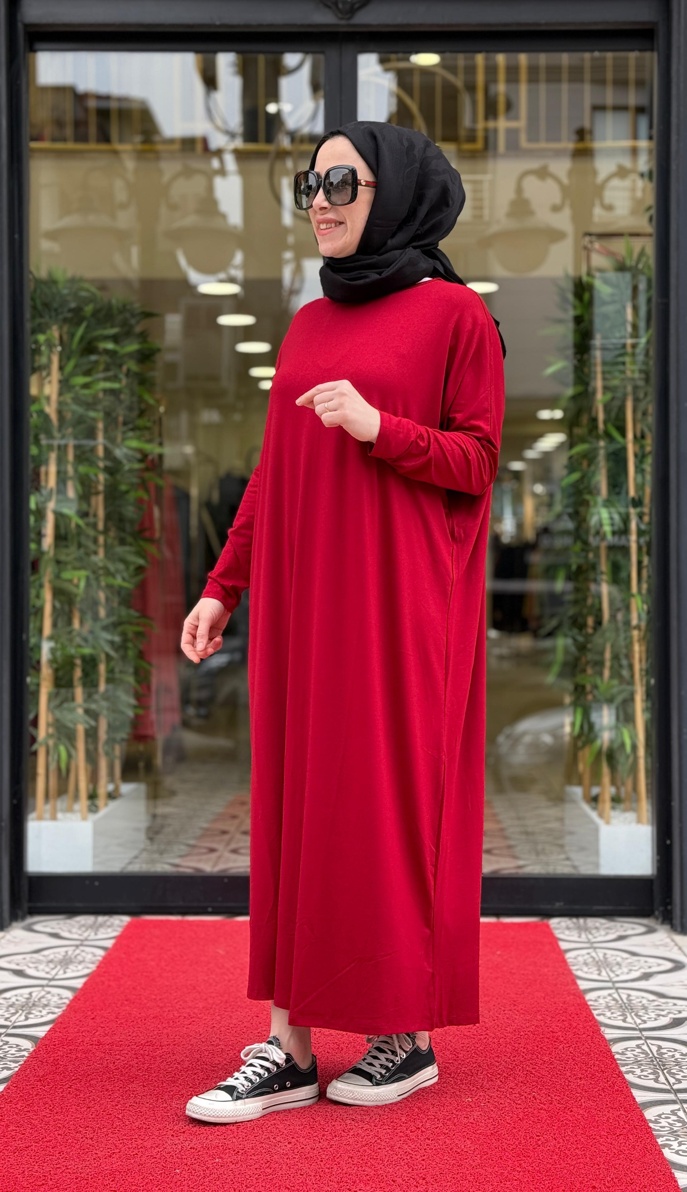 DAR YARASA BILEK BOY NAMAZ ELBISE - BORDO