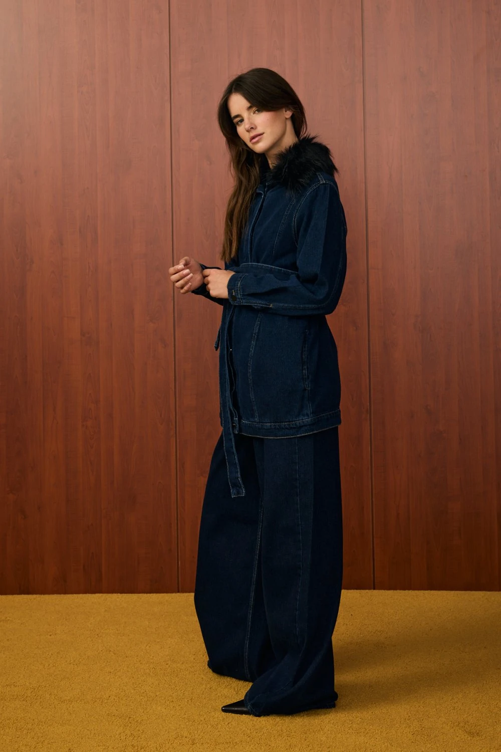 MERWİSH KÜRK DENİM CEKET - LACİVERT