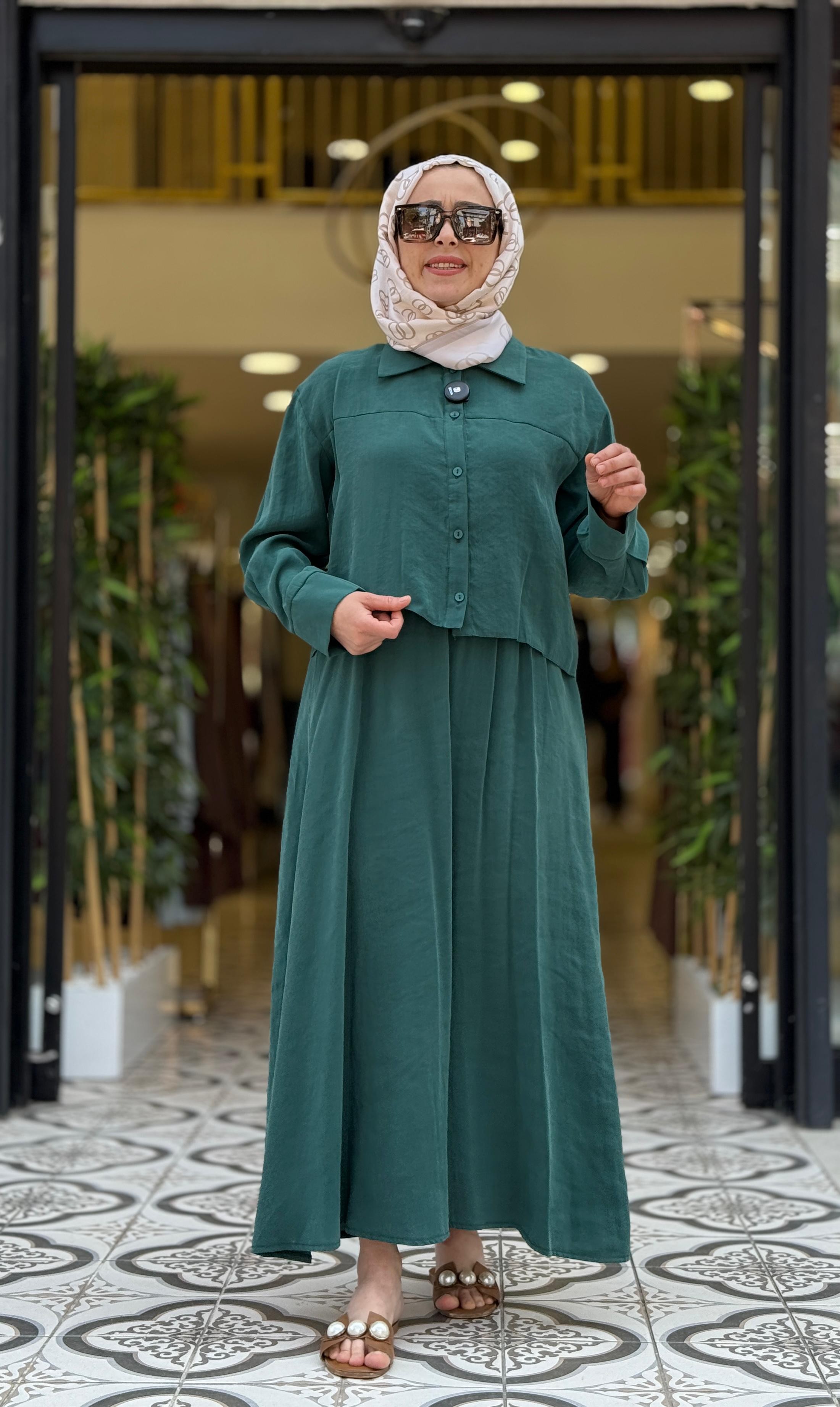 CEYLAN ORHANLI LİBYA GÖMLEK ELBİSE - ZÜMRÜT