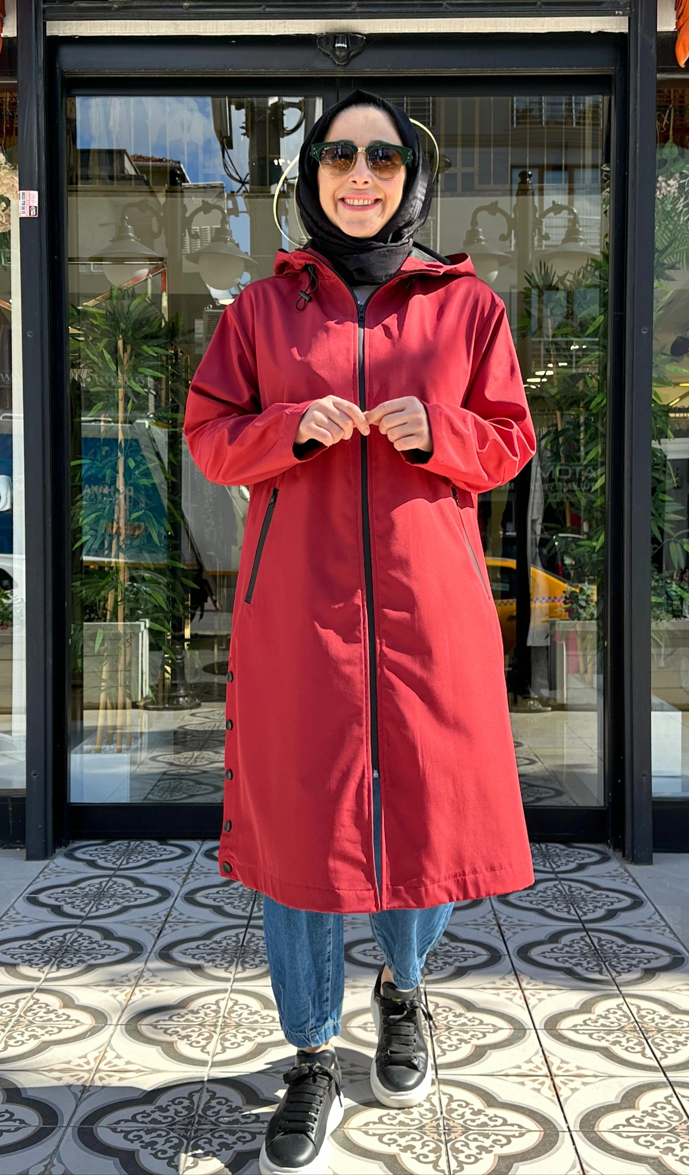 KUFİ FERMUAR DETAYLI TRENÇ - BORDO