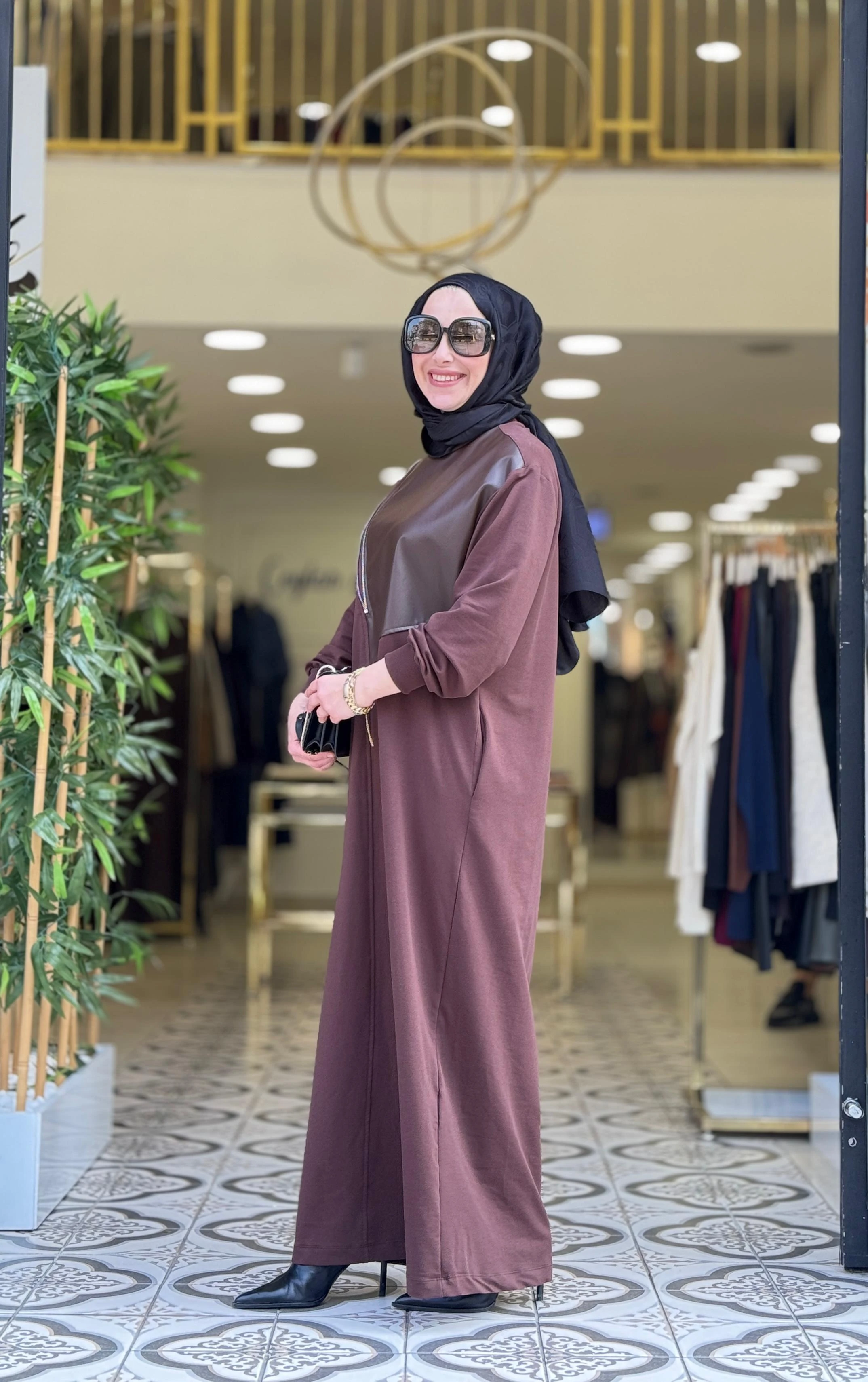 DİLVİ FERMUARLI DERİ ELBİSE