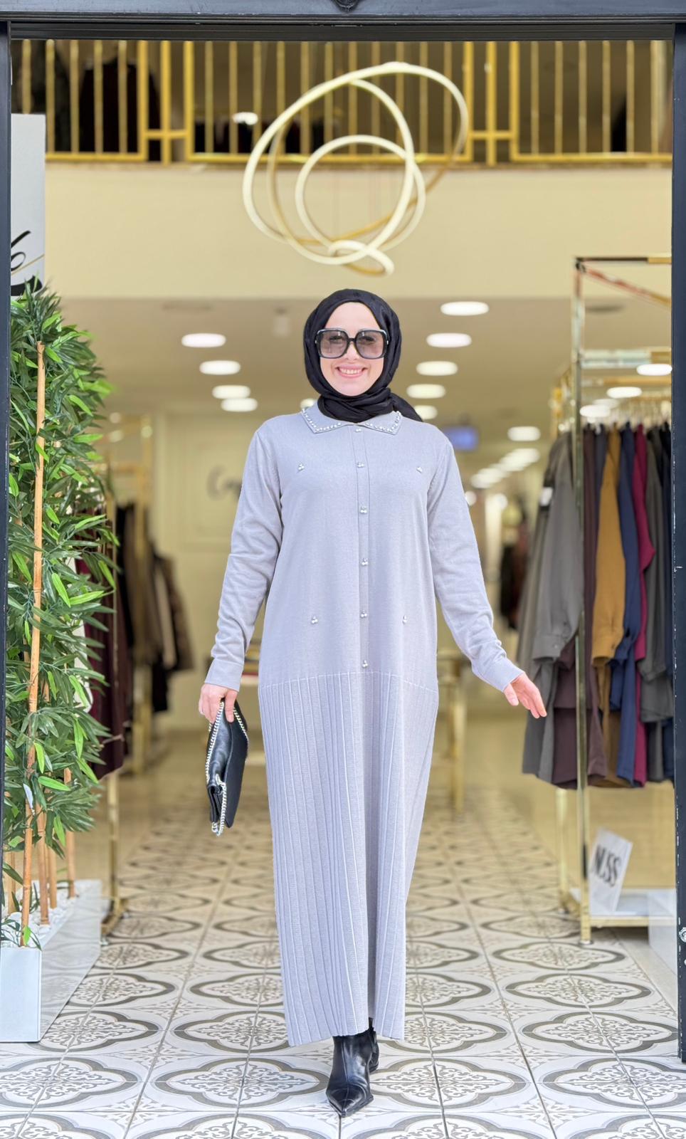 LEYDİ TRİKO ELBİSE - GRİ