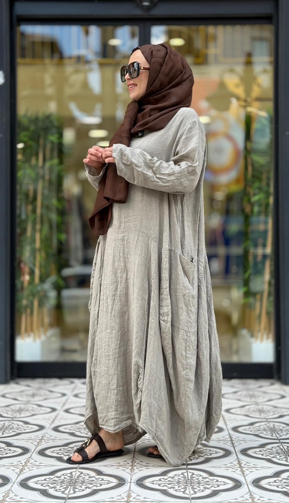 FLORA KETEN ELBİSE