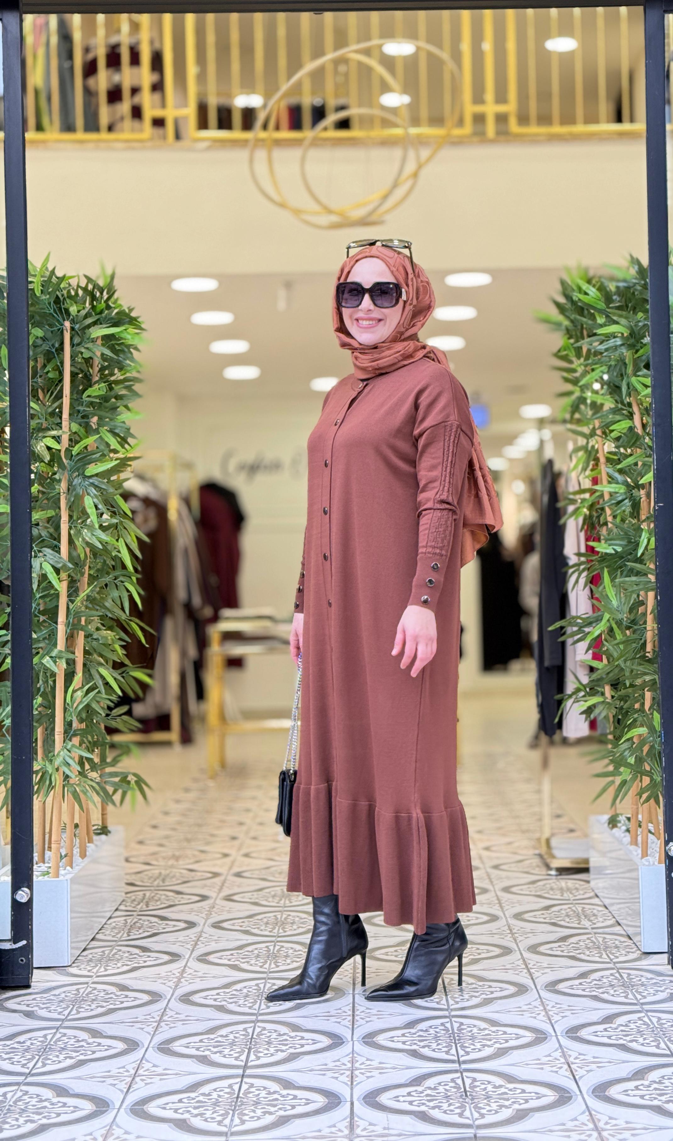 KNIT SAWARA ELBİSE - KAHVE