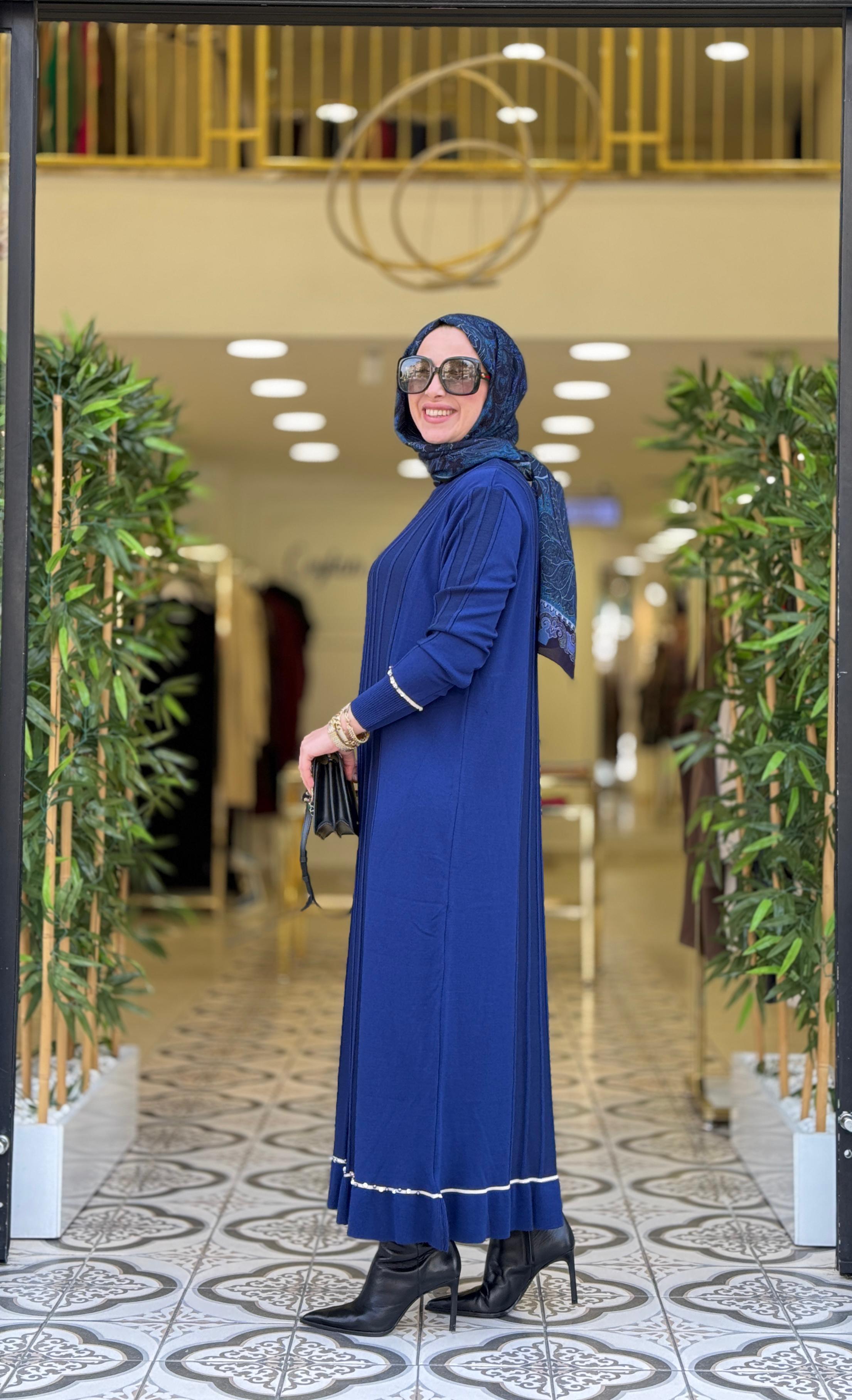 DAVİN UZUN TRİKO ELBİSE - LACİVERT