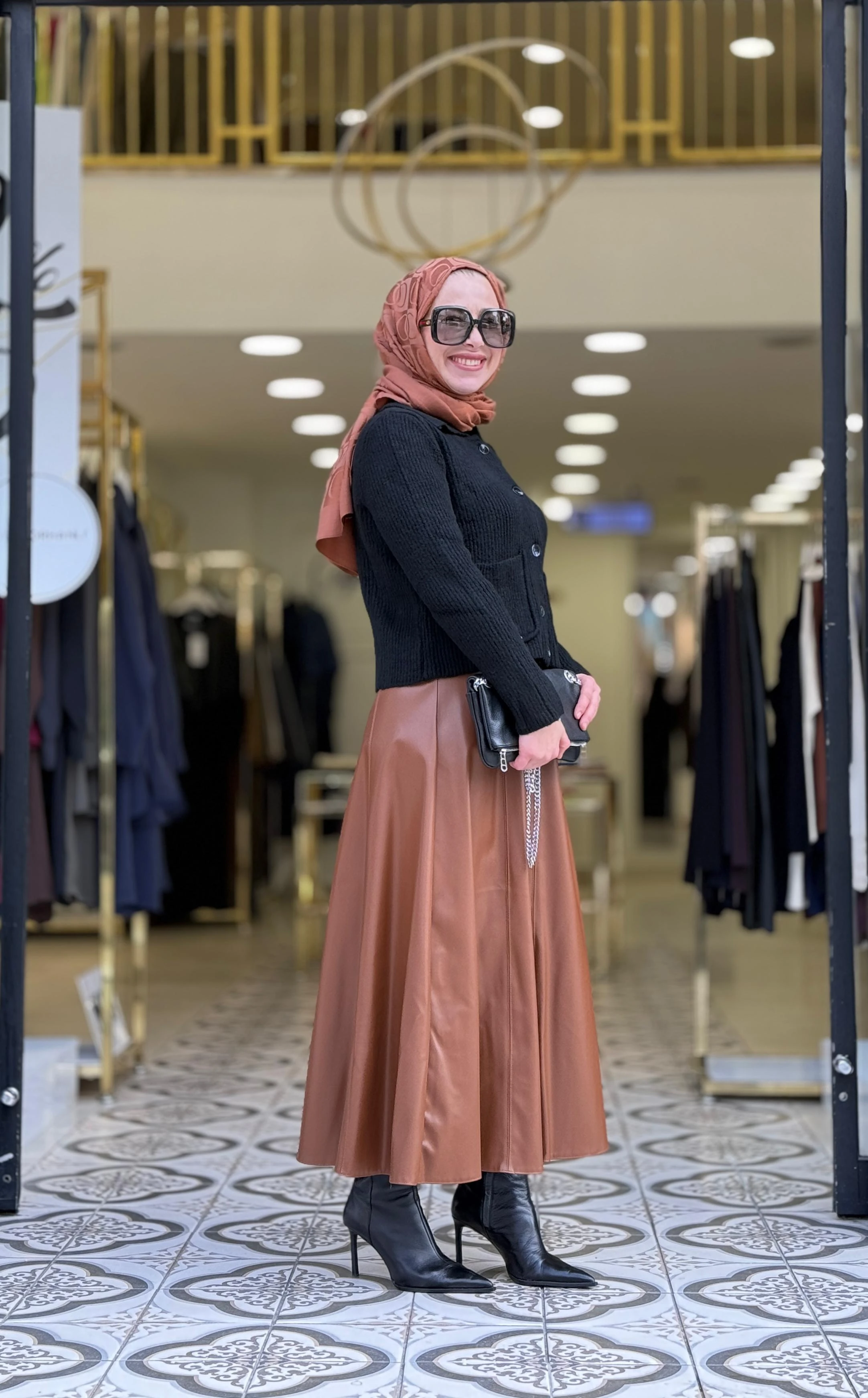 İNNA DERİ ETEK - KAHVE