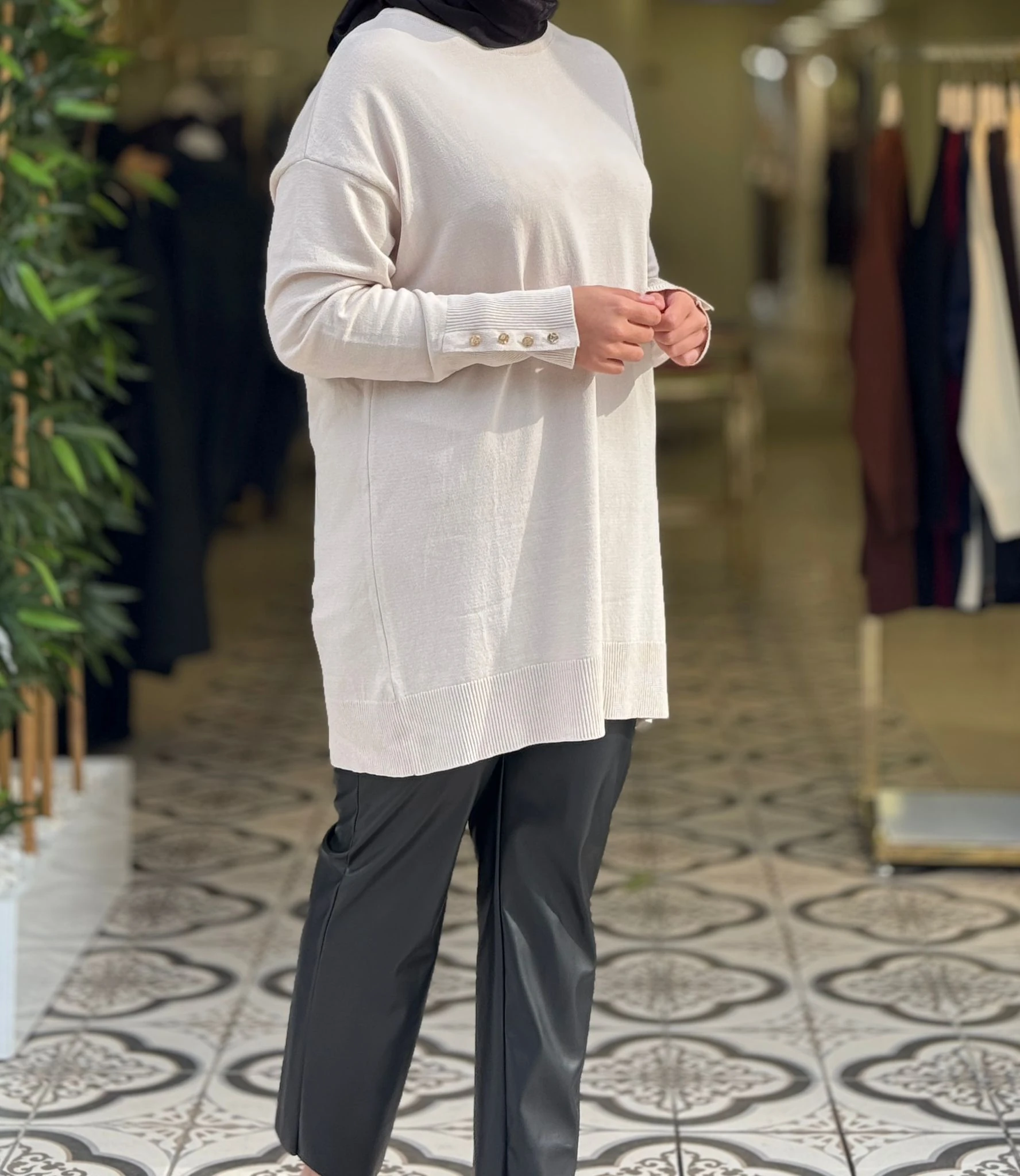 BERRAK DÜĞMELİ TRİKO TUNİK - BEJ