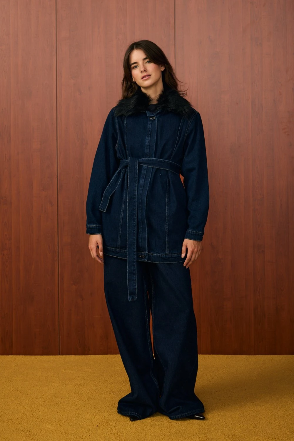 MERWİSH KÜRK DENİM CEKET - LACİVERT