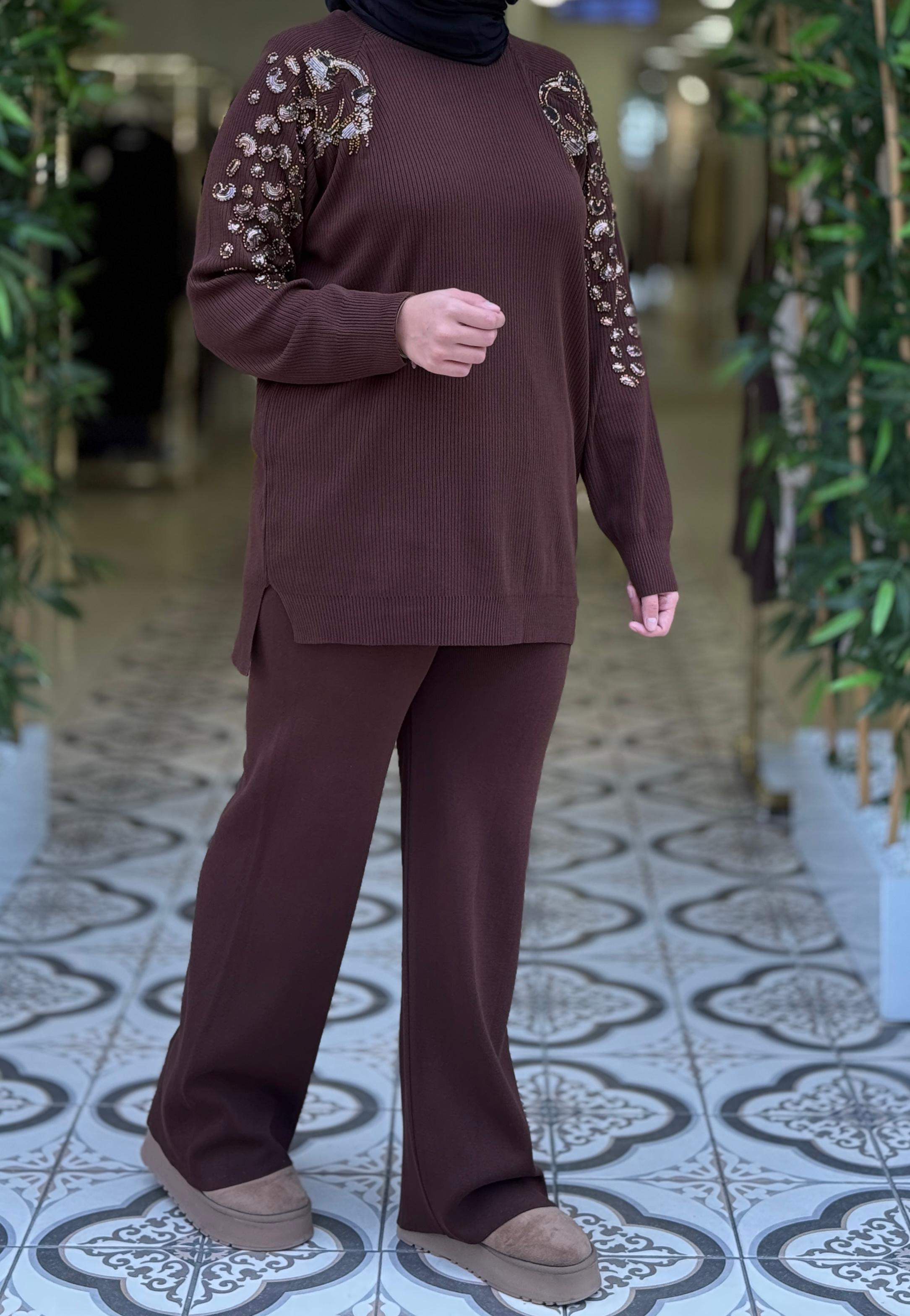 DAFNA TRİKO PANTOLON TAKIM - KAHVE