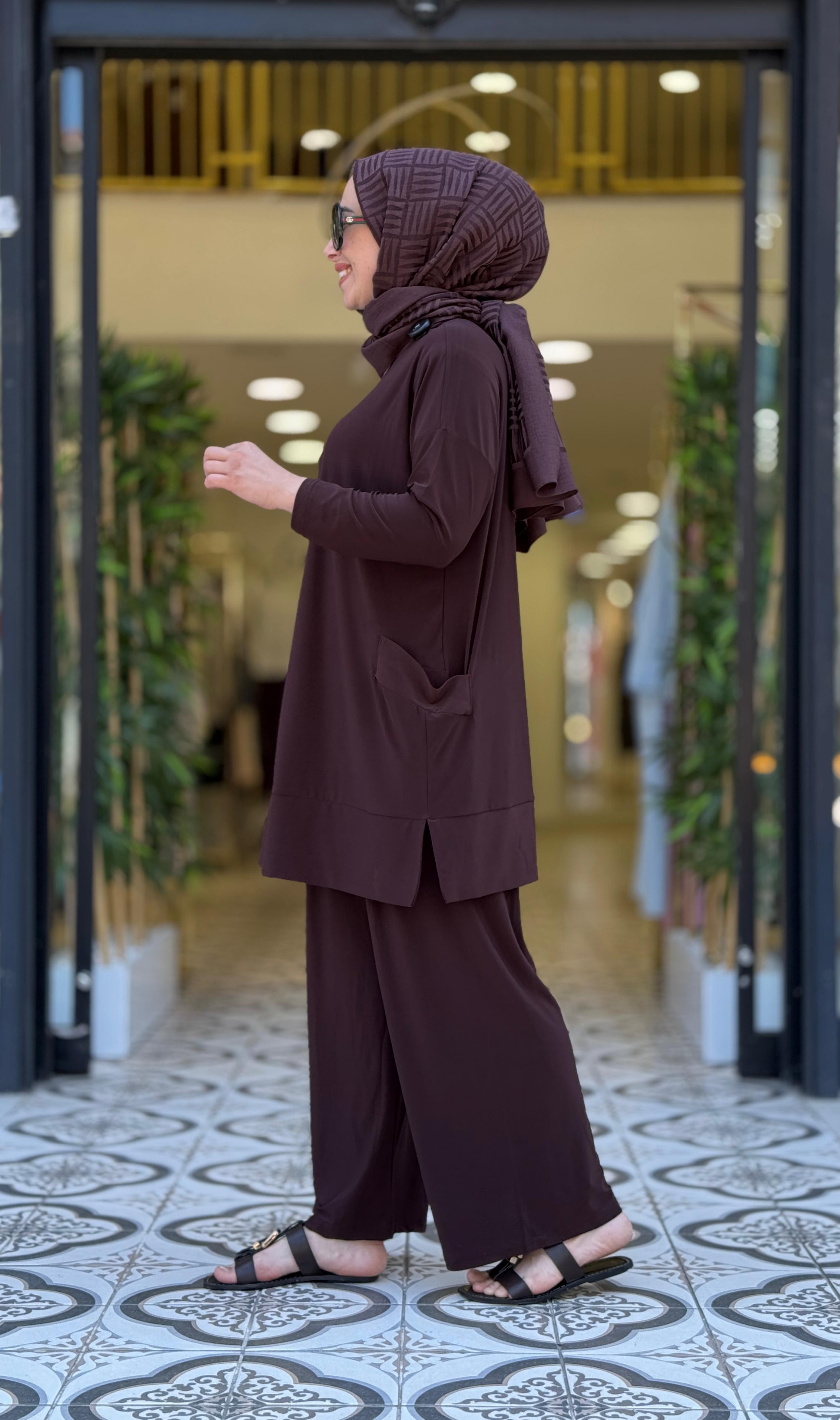 YANLARI CEPLİ TAKIM - KAHVE