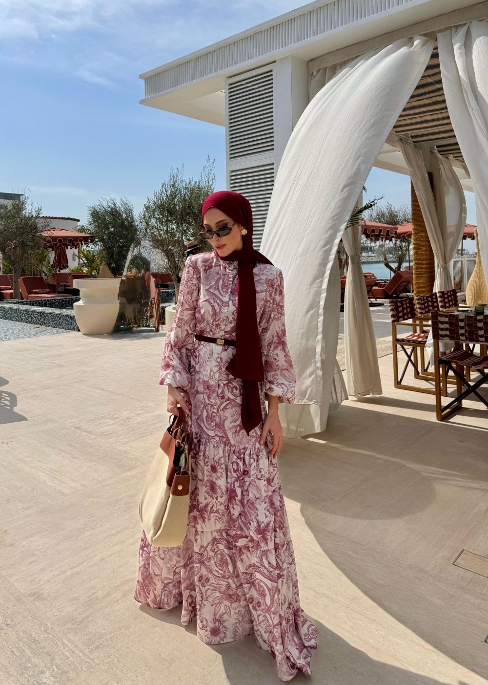 MERWİSH LALE YAZ ELBİSE - BORDO
