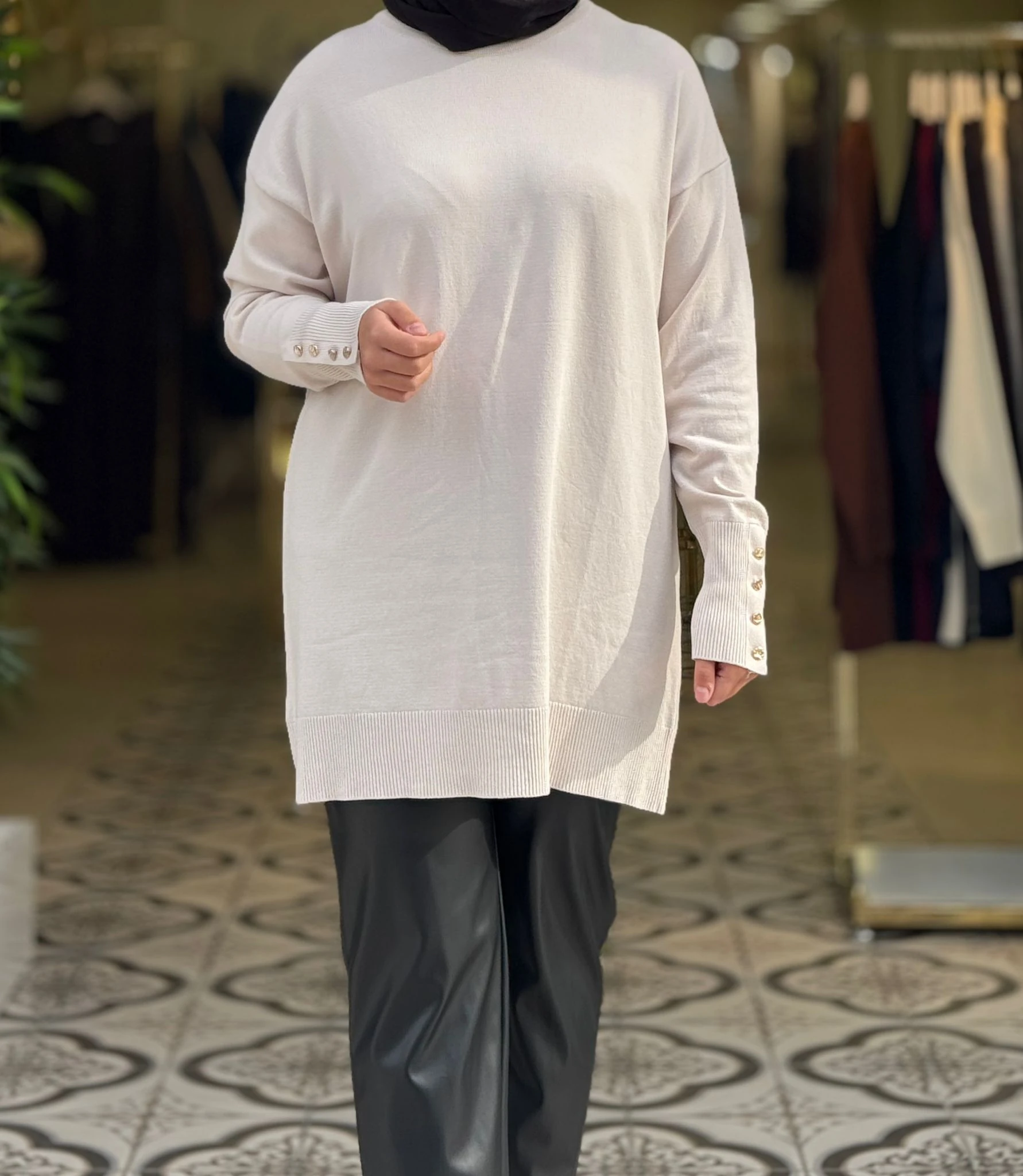 BERRAK DÜĞMELİ TRİKO TUNİK - BEJ