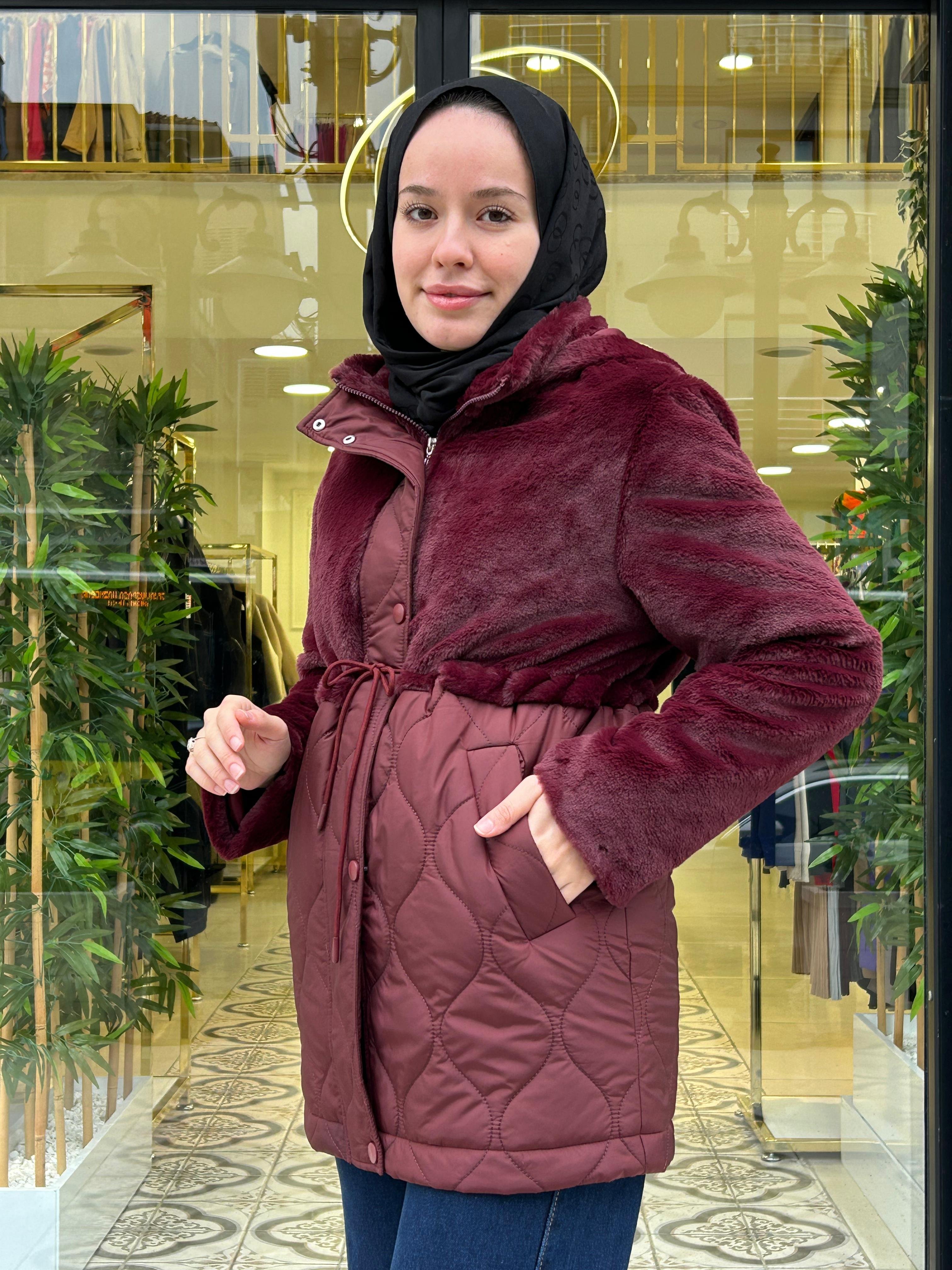 LATTE KISA PELUŞ HIRKA - BORDO