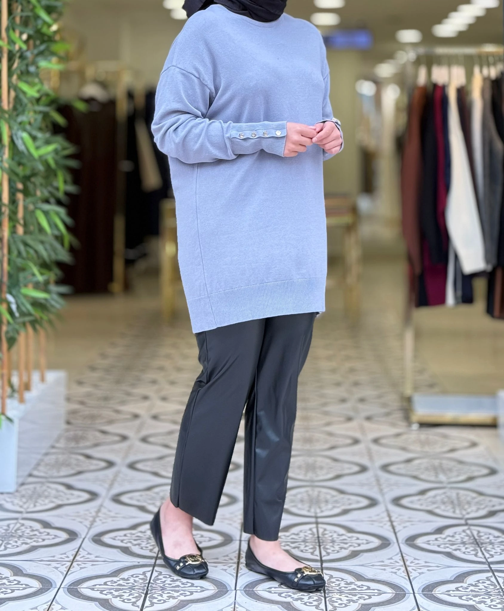 BERRAK DÜĞMELİ TRİKO TUNİK - GRİ