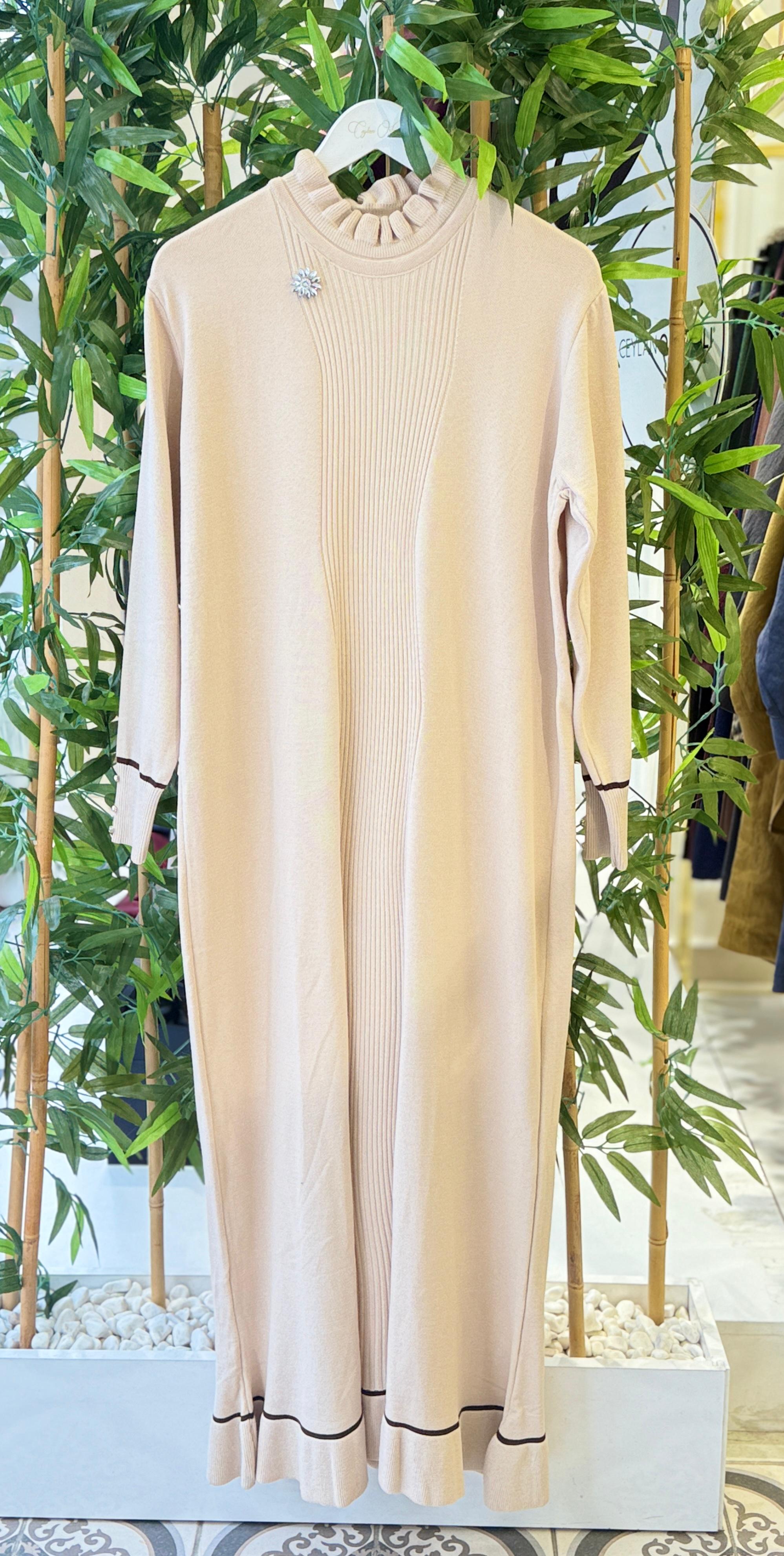 VEVA TRİKO ELBİSE - BEJ