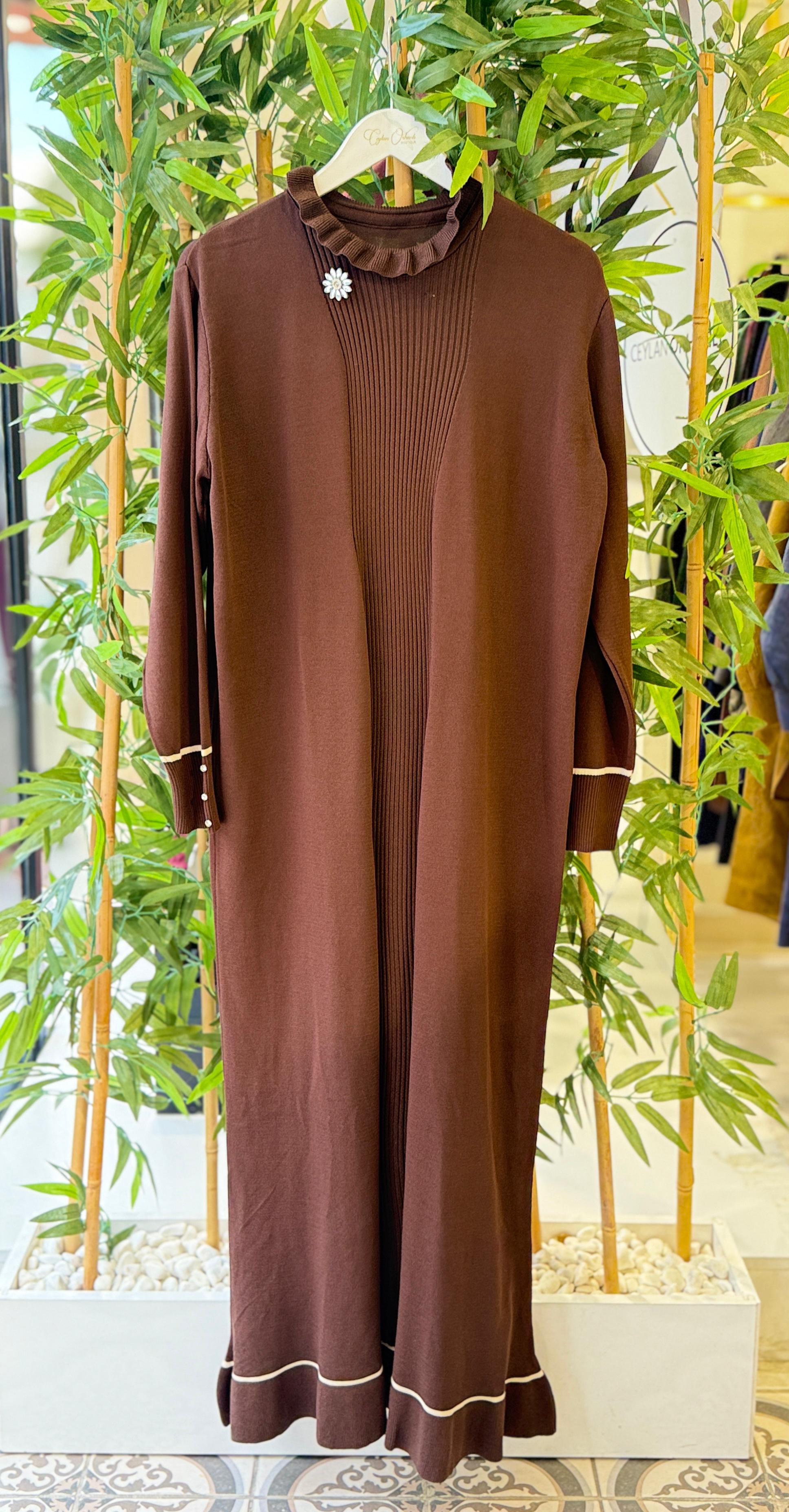 VEVA TRİKO ELBİSE - KAHVE