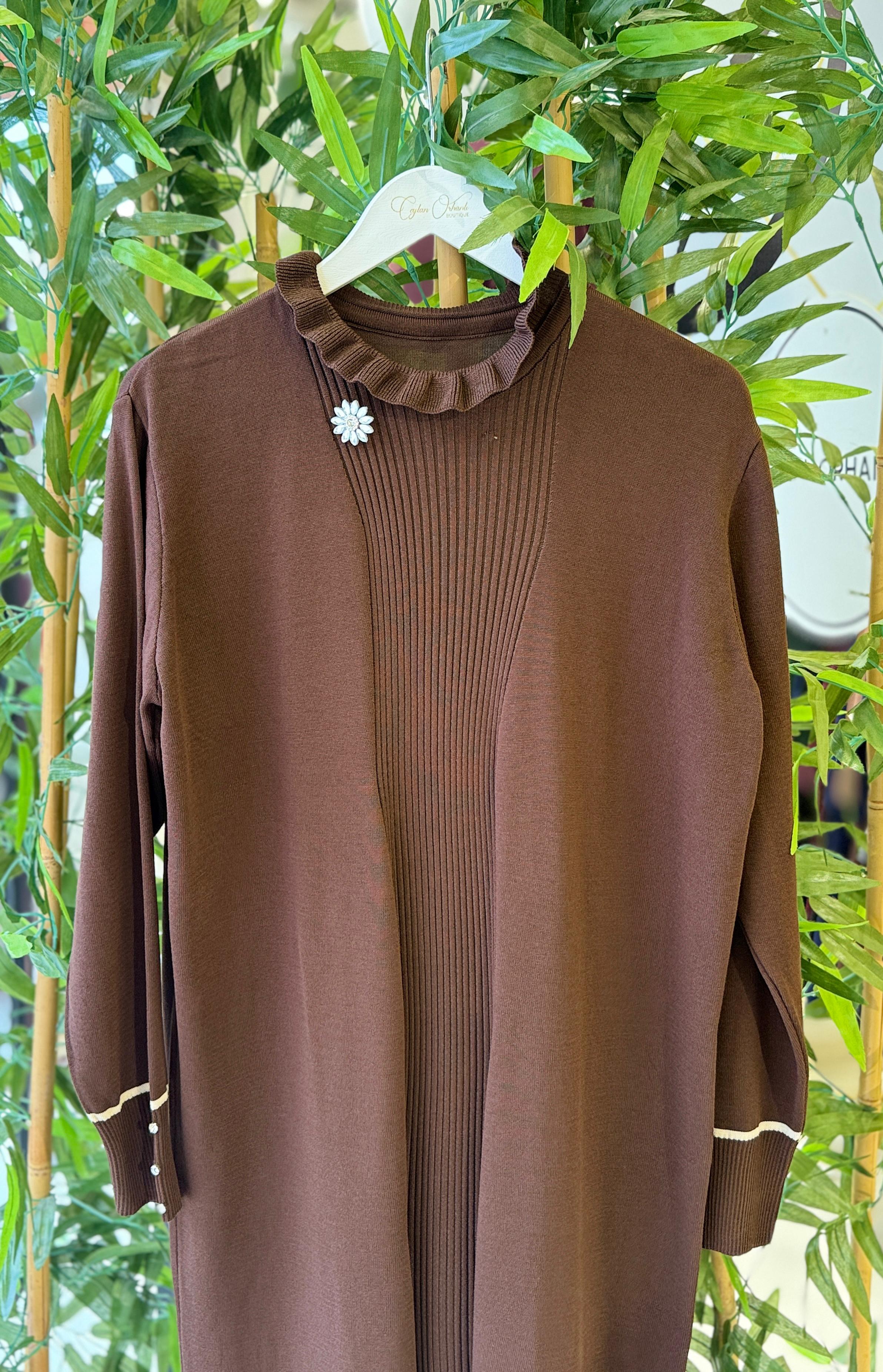 VEVA TRİKO ELBİSE - KAHVE