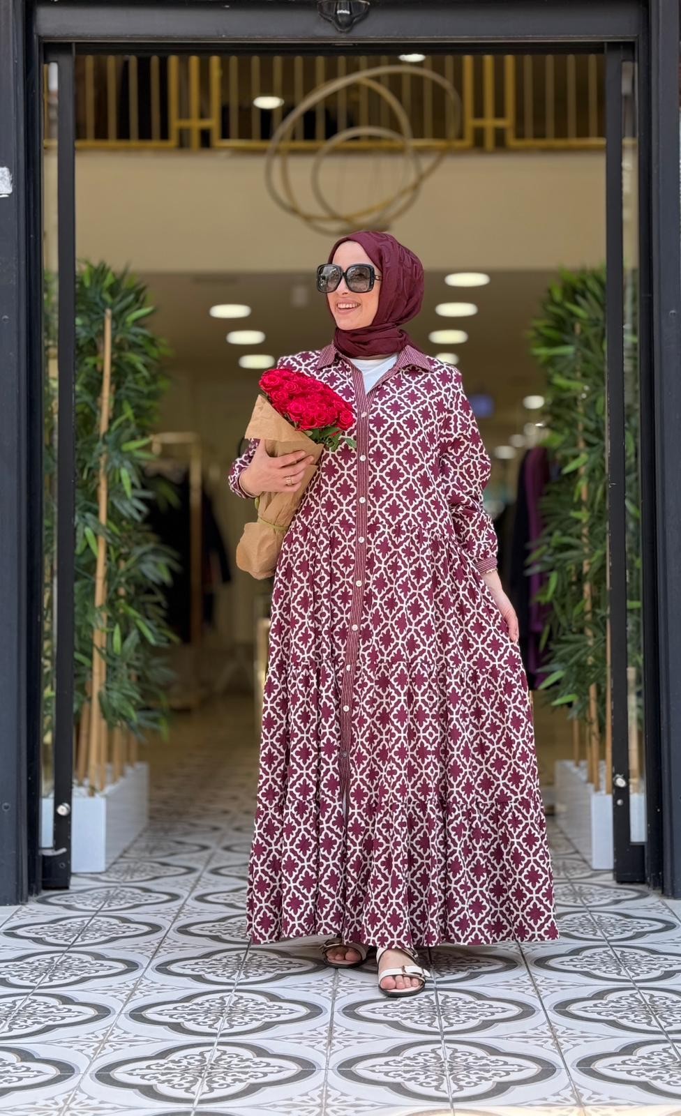 FLORA ELBİSE - BORDO
