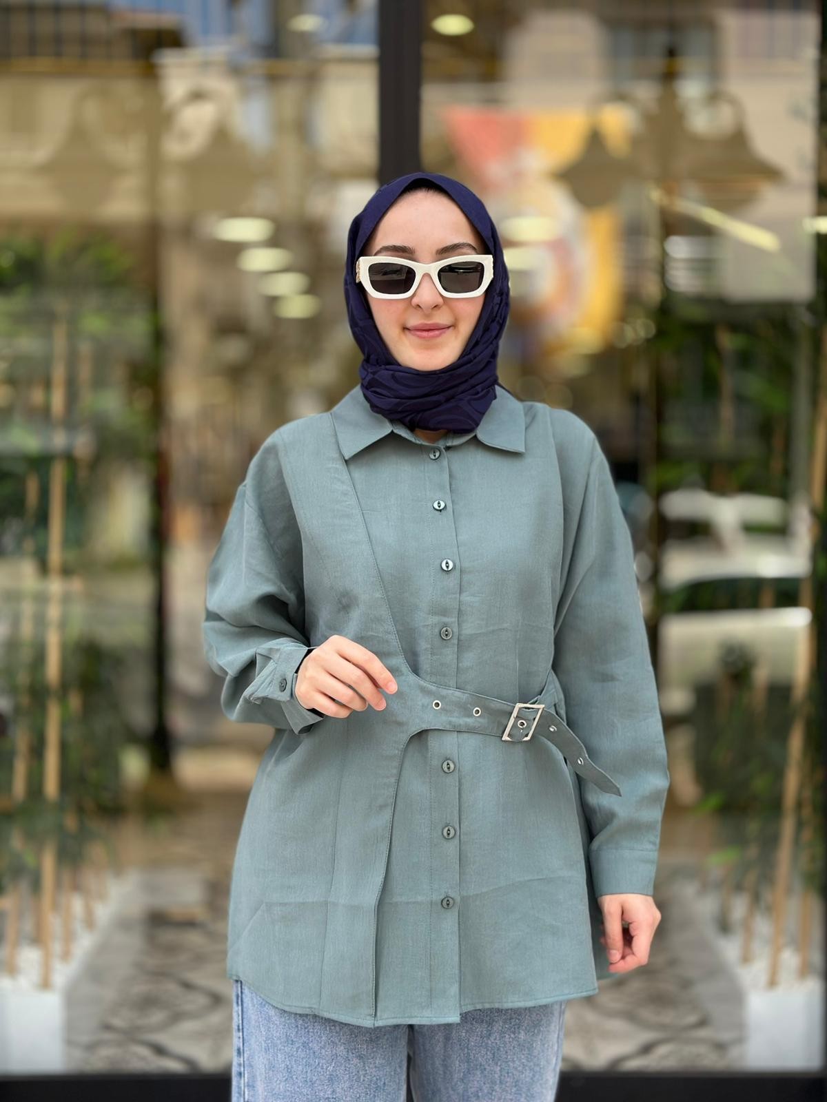GÜMÜŞ KEMERLİ GÖMLEK - HAKİ