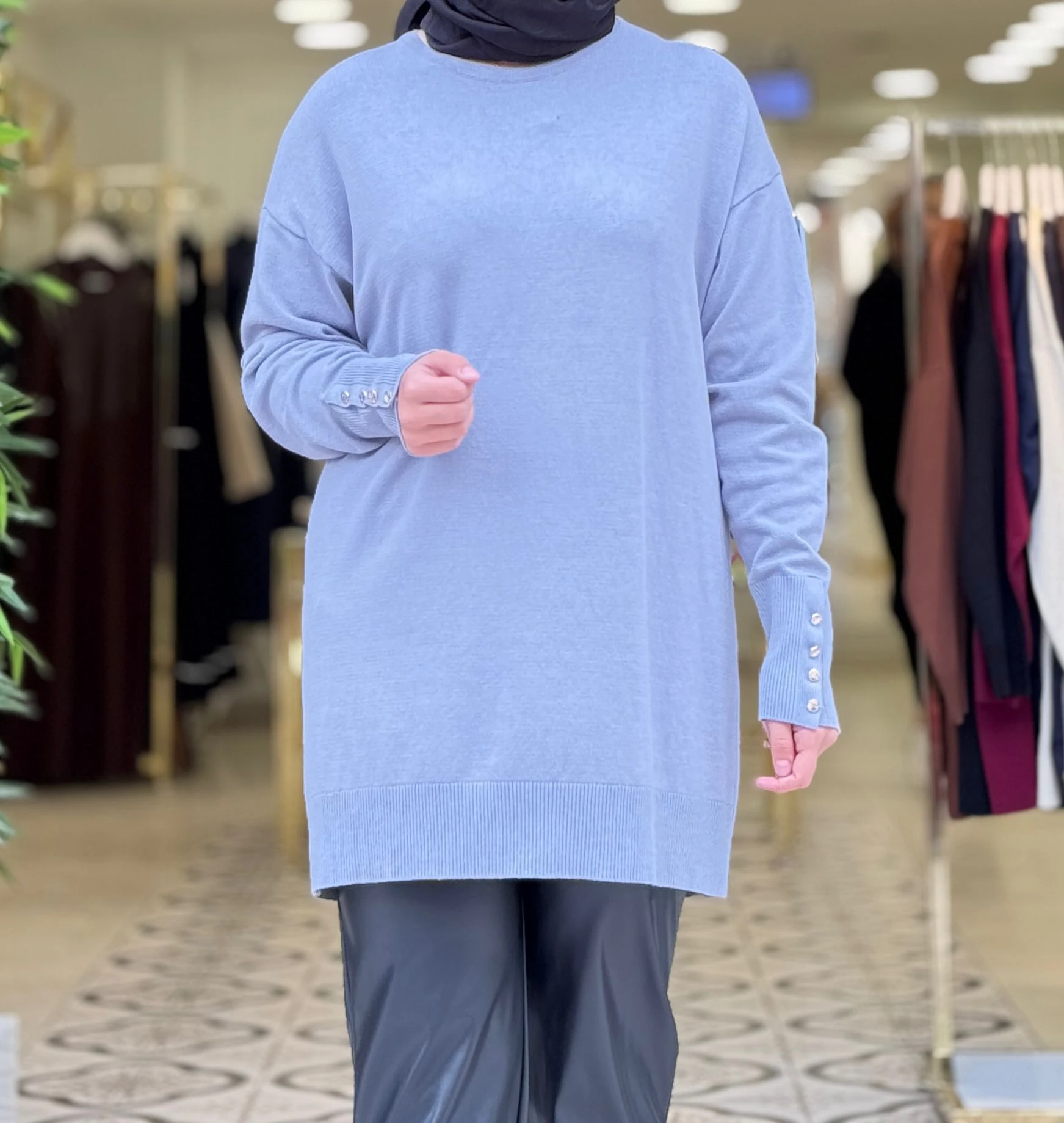 BERRAK DÜĞMELİ TRİKO TUNİK - GRİ