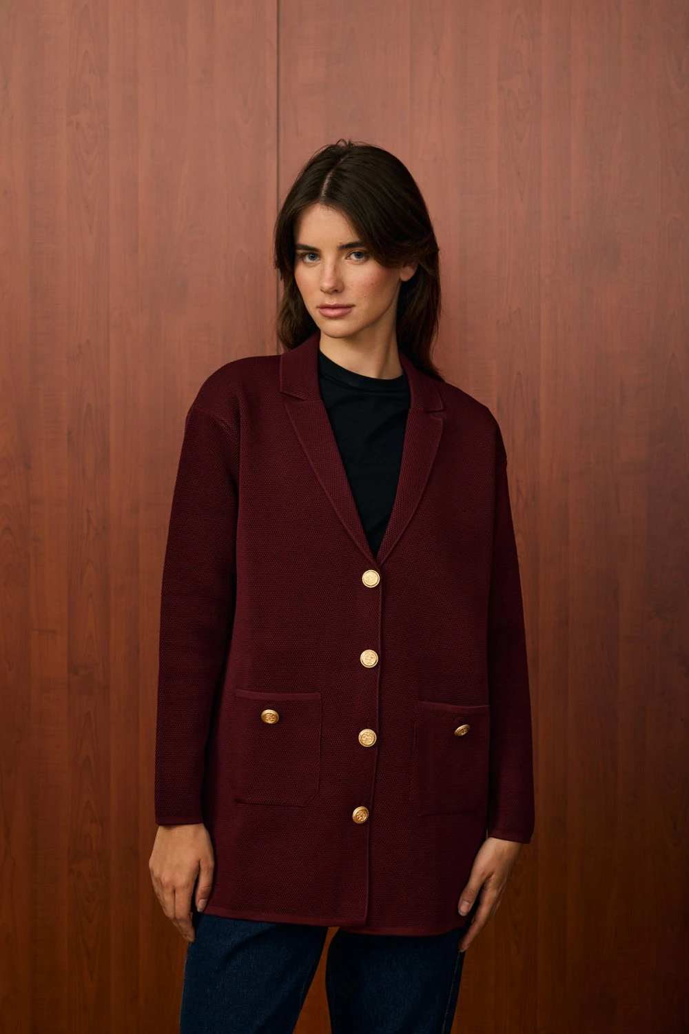 MERWİSH BLAZER TRİKO CEKET - BORDO
