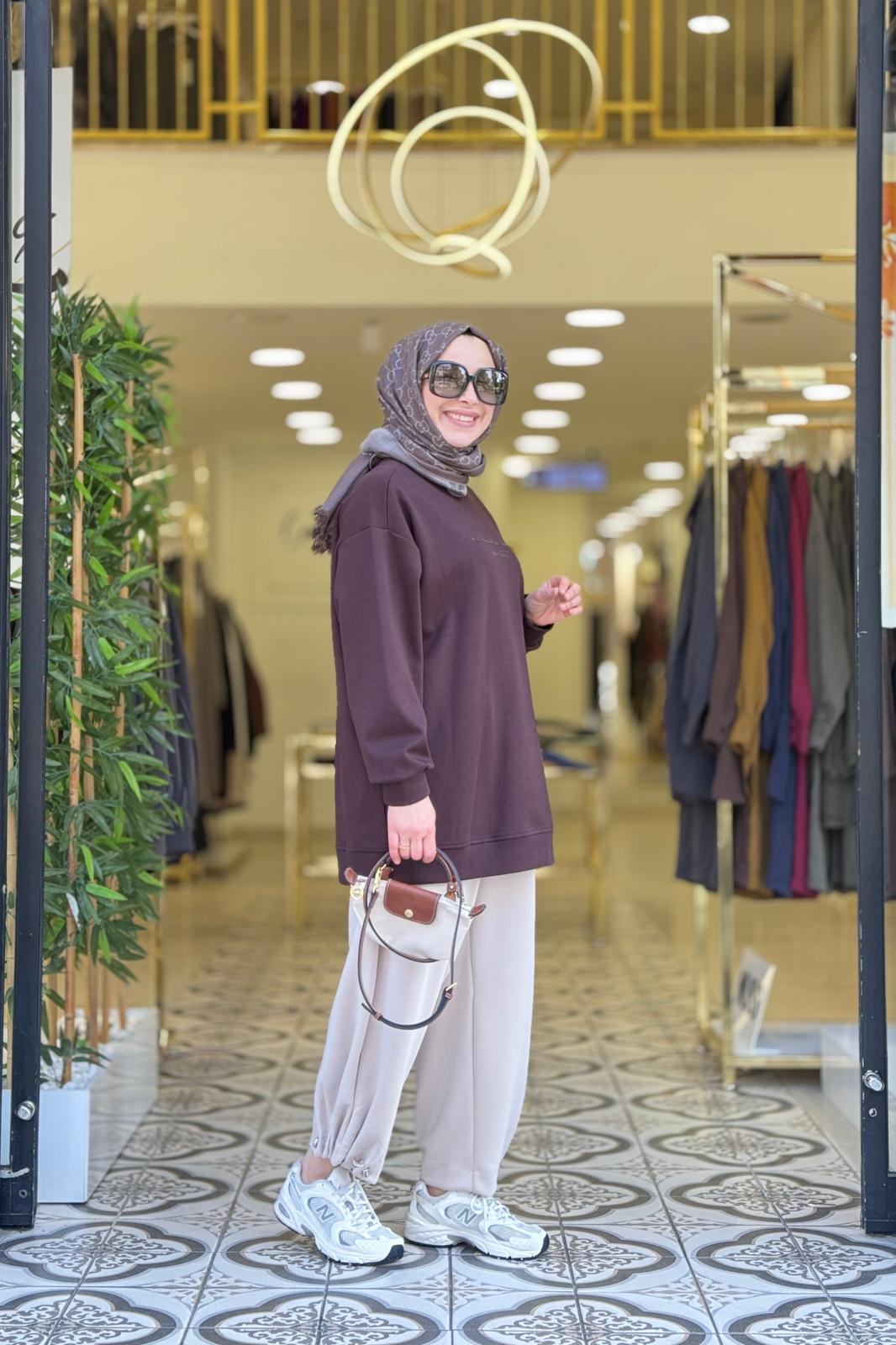 MAJA PARLAK TONATON TSHIRT - KAHVE