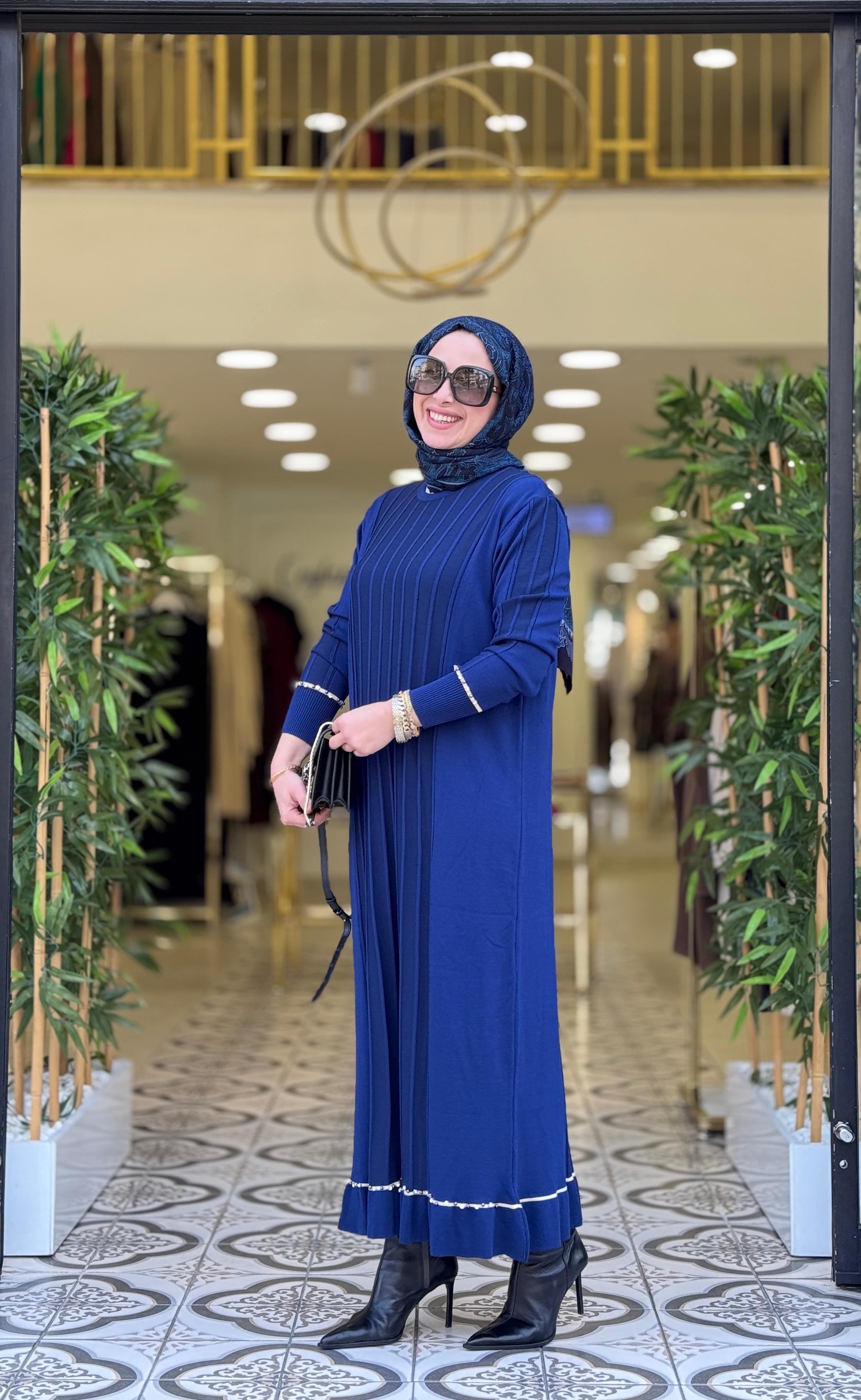 DAVİN UZUN TRİKO ELBİSE - LACİVERT