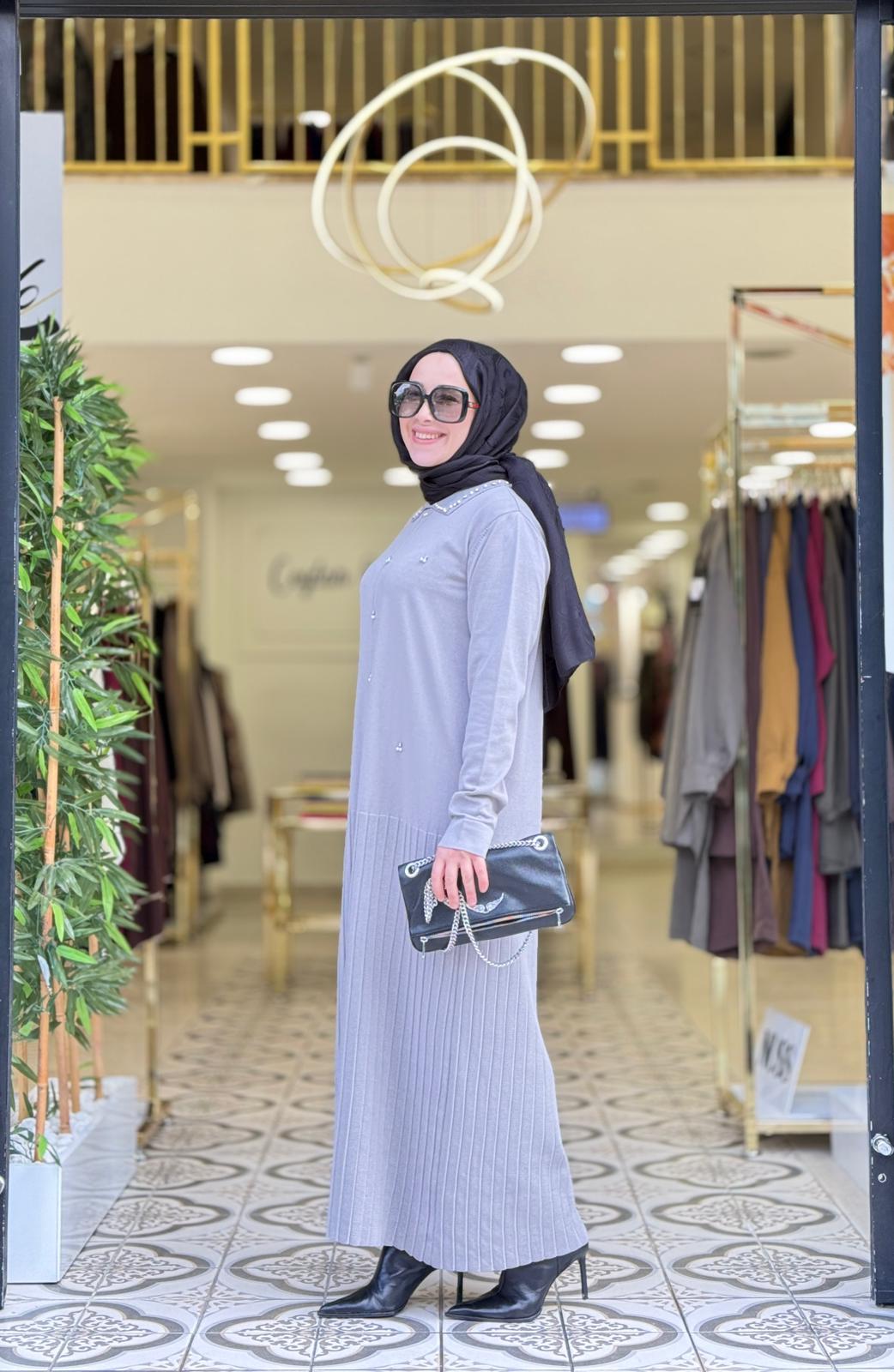 LEYDİ TRİKO ELBİSE - GRİ