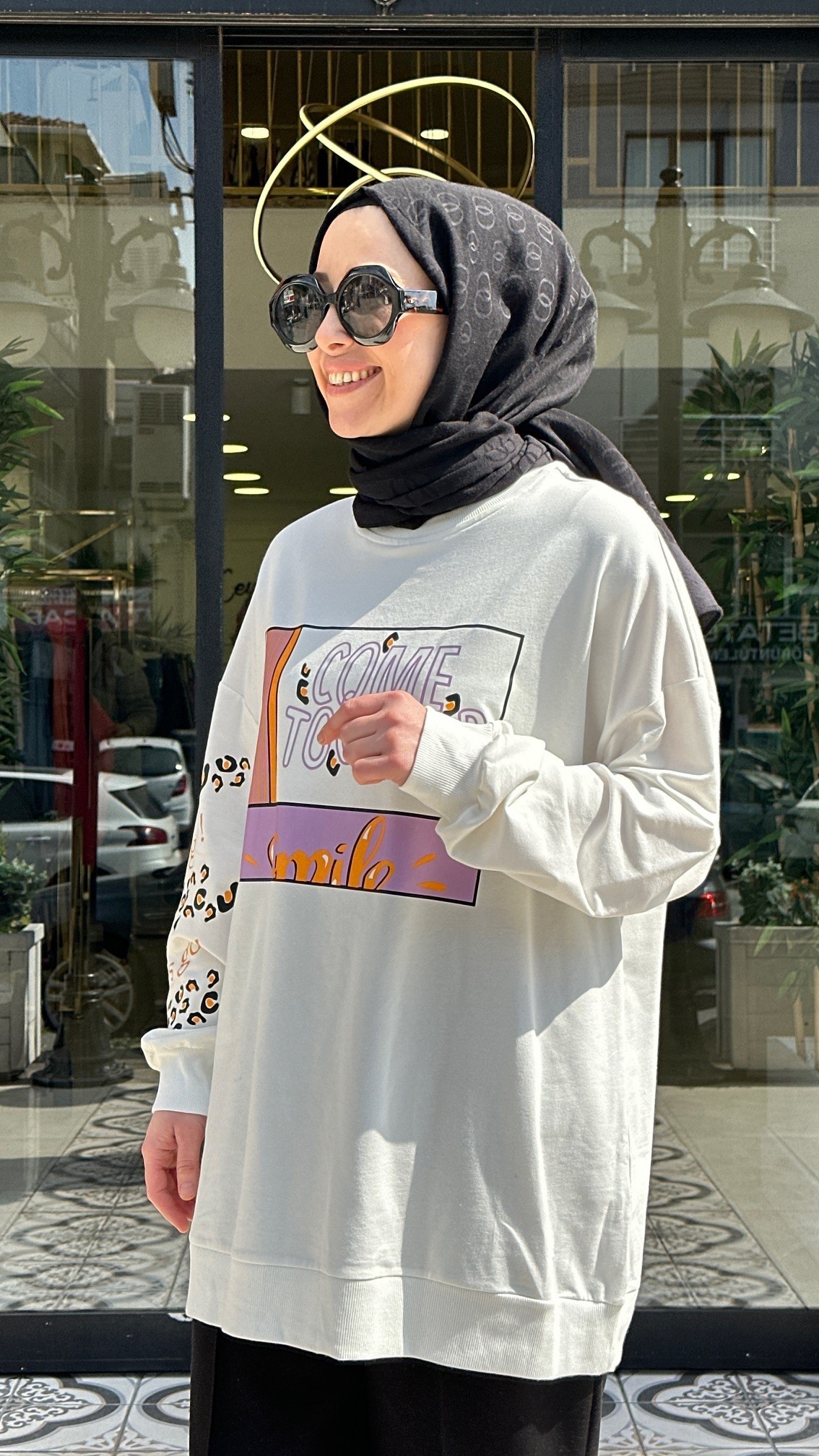 TOGETHER LEOPAR BASKI SWEAT