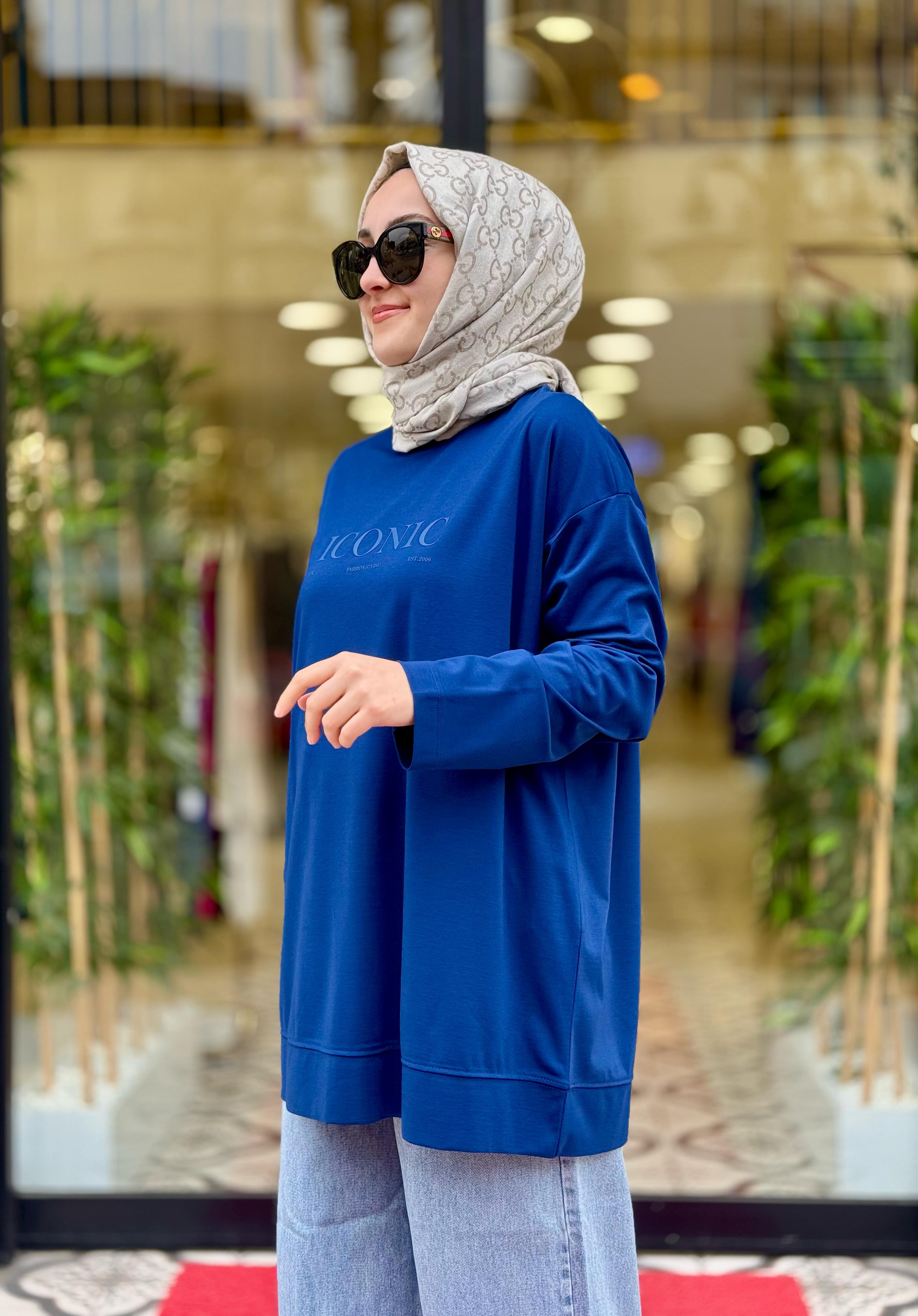 İCONİC BASKILI BASİC SWEAT - LACİVERT