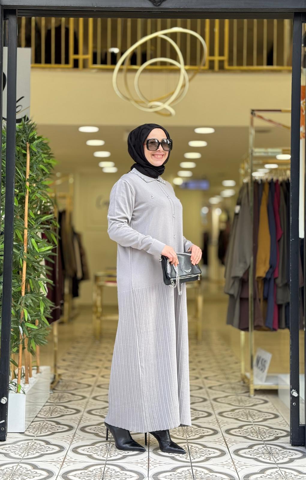 LEYDİ TRİKO ELBİSE - GRİ