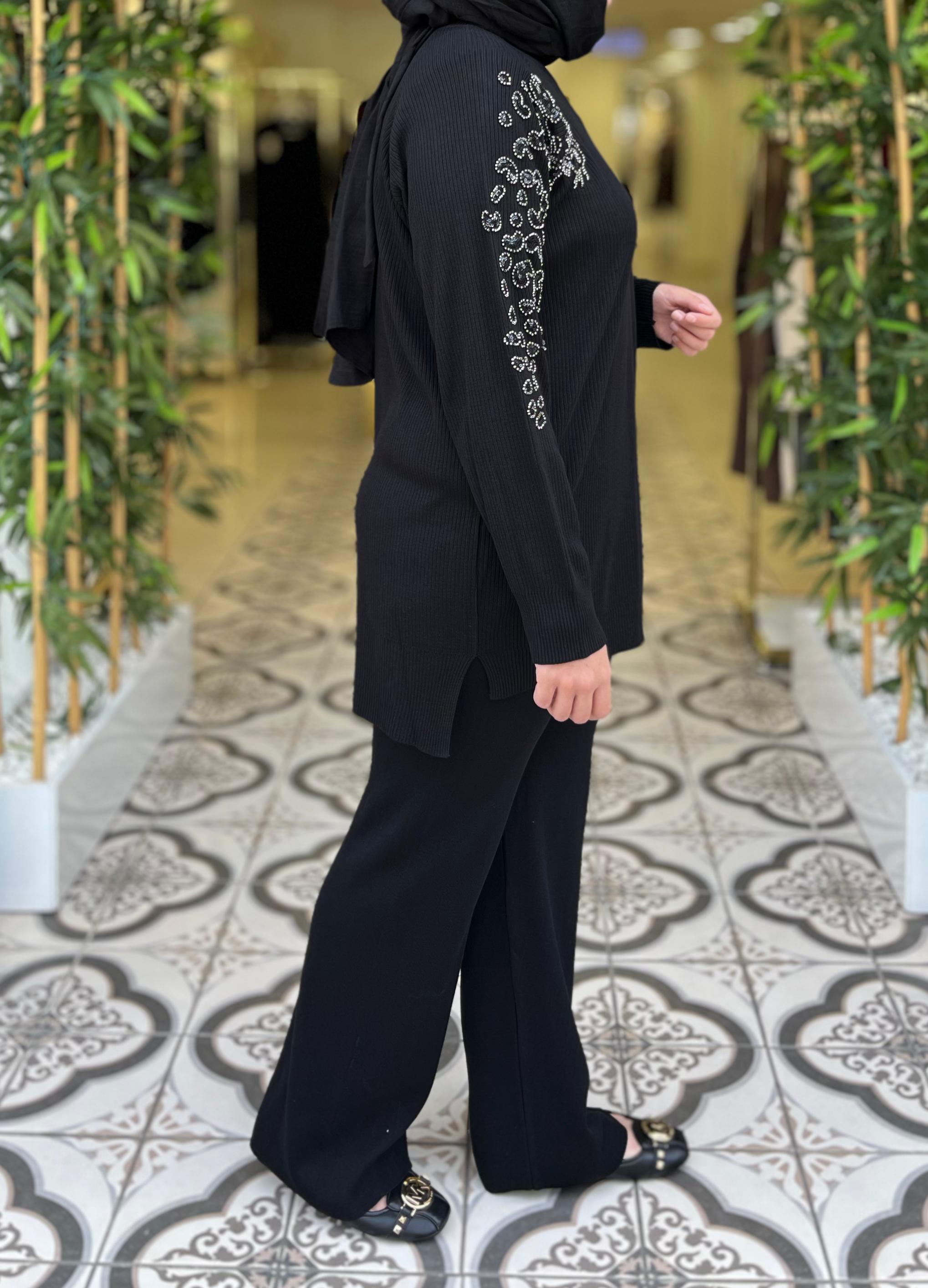 DAFNA TRİKO PANTOLON TAKIM - SİYAH