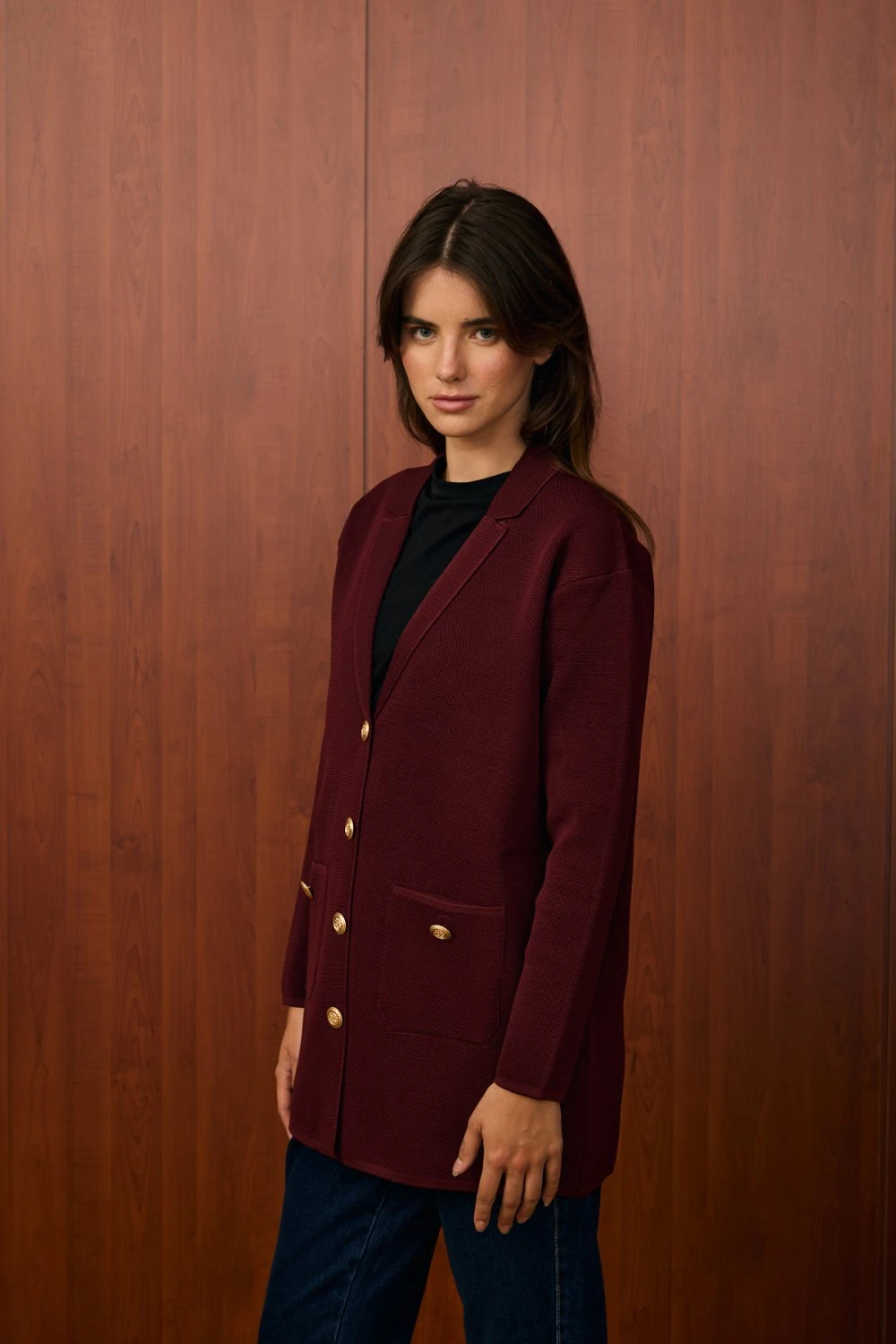 MERWİSH BLAZER TRİKO CEKET - BORDO
