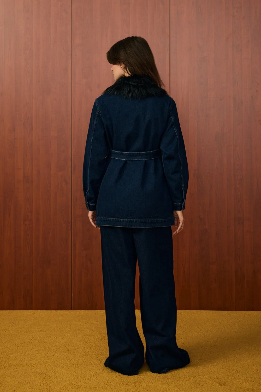 MERWİSH KÜRK DENİM CEKET - LACİVERT