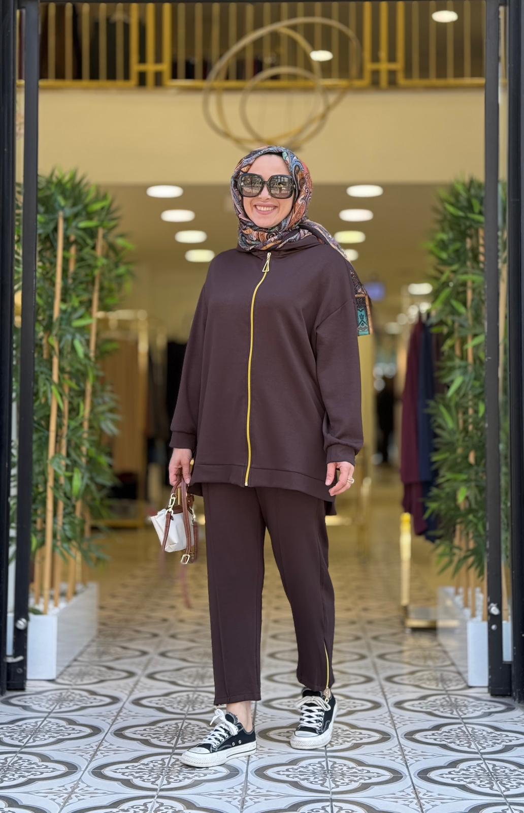 SAMİ GOLD FERMUARLI TAKIM - KAHVE