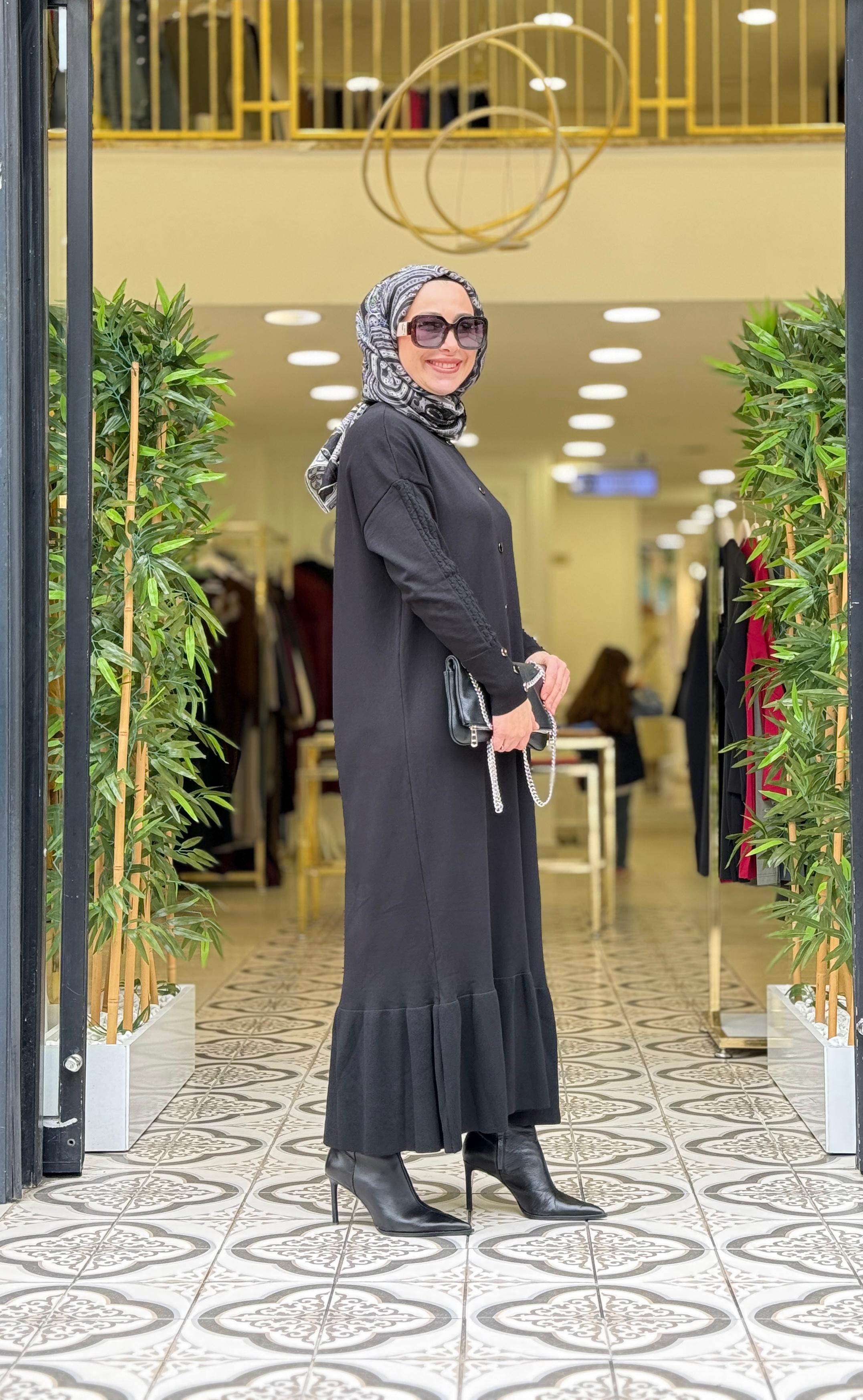 KNIT SAWARA ELBİSE - SİYAH