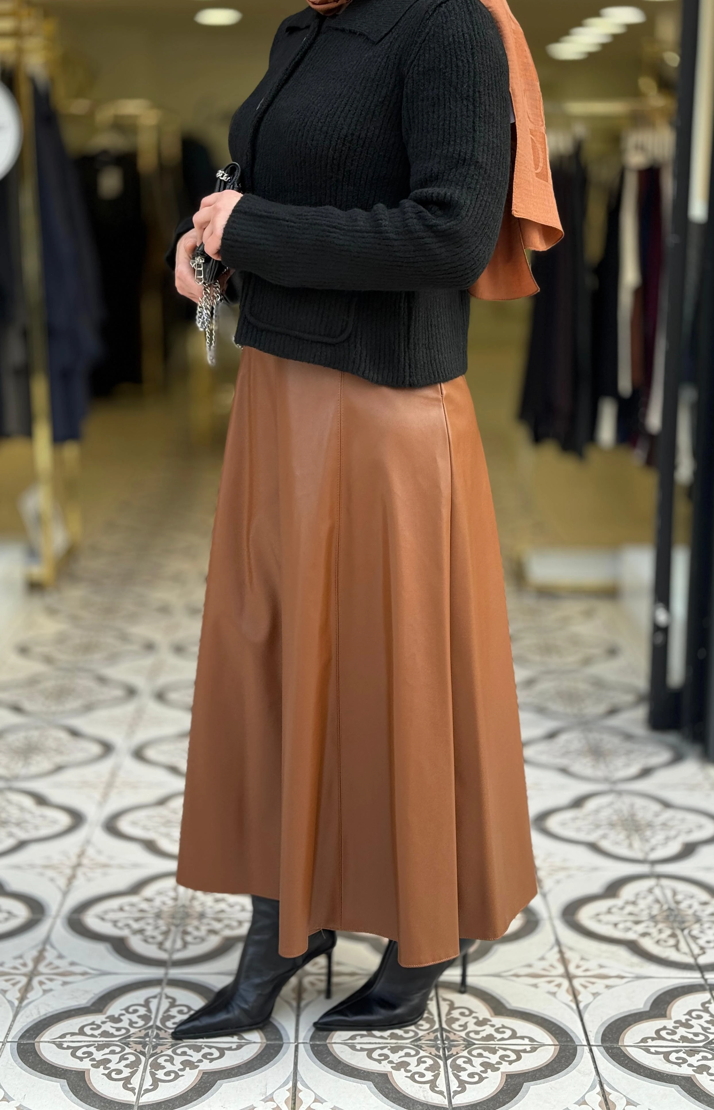 İNNA DERİ ETEK - KAHVE