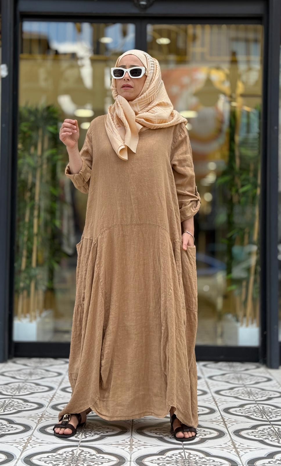 FLORA KETEN ELBİSE