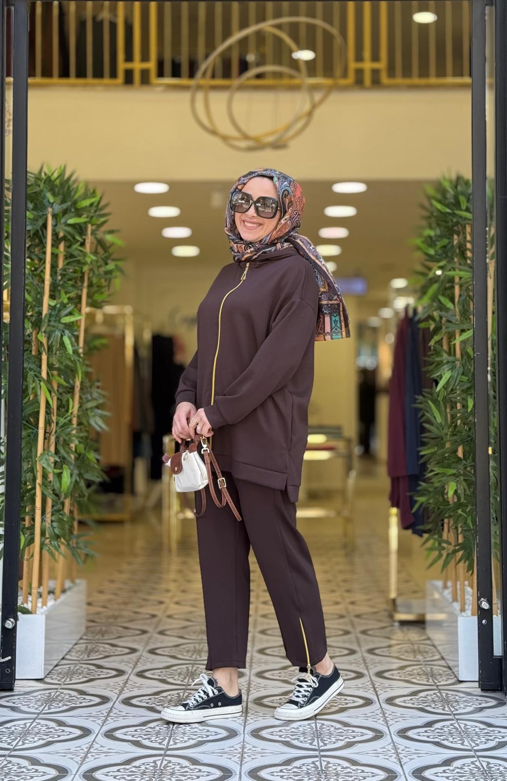 SAMİ GOLD FERMUARLI TAKIM - KAHVE