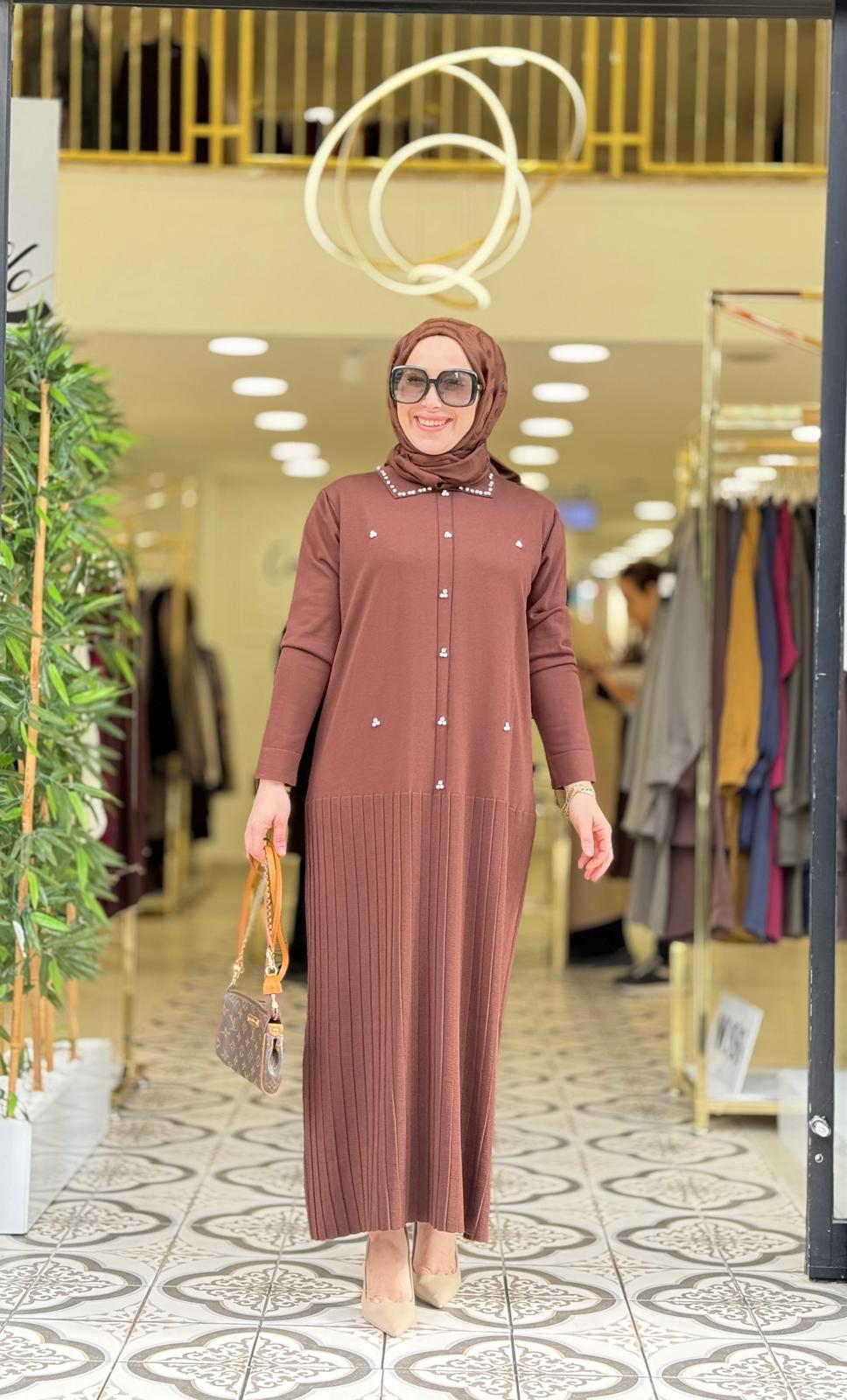 LEYDİ TRİKO ELBİSE - KAHVE