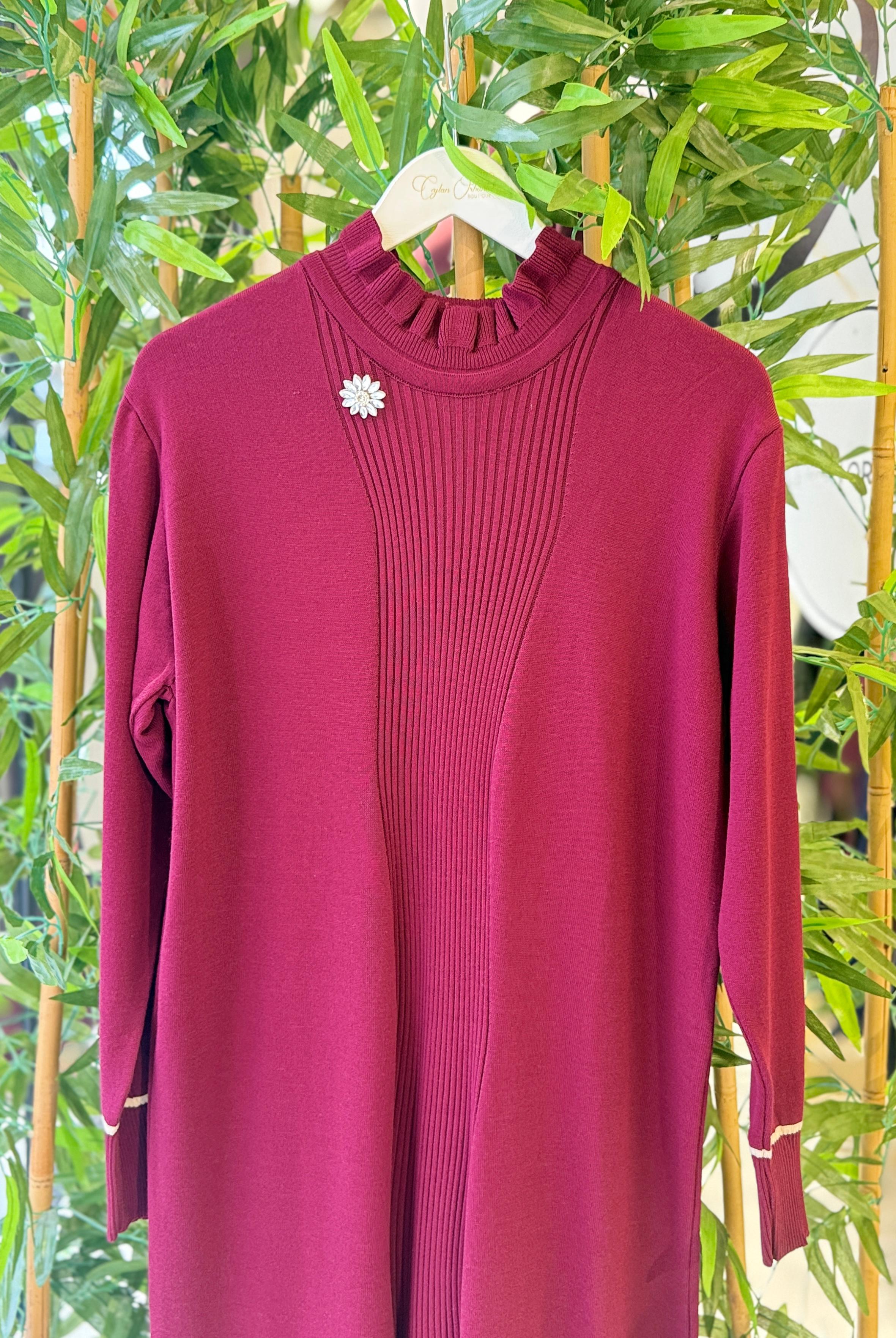 VEVA TRİKO ELBİSE - BORDO