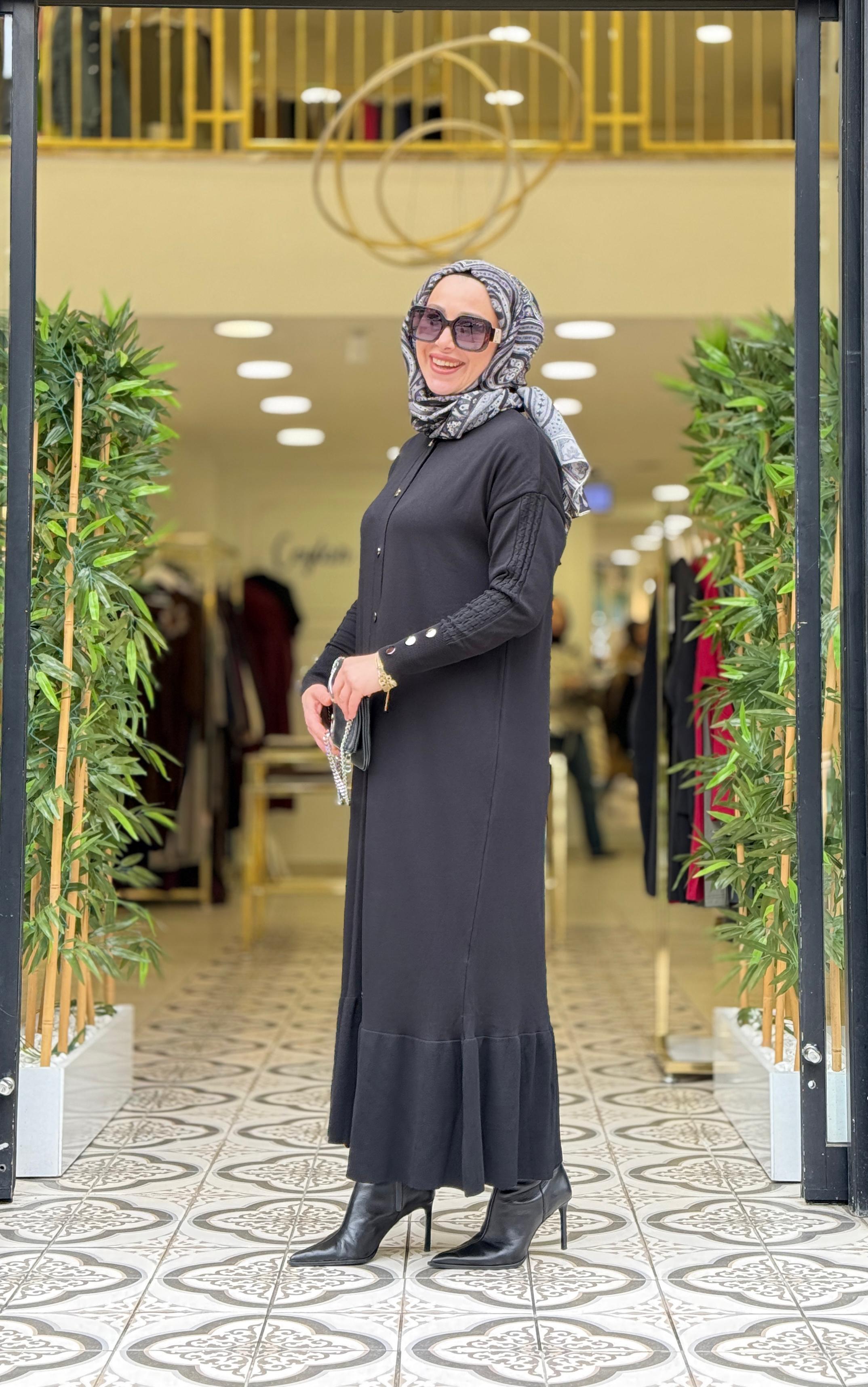 KNIT SAWARA ELBİSE - SİYAH