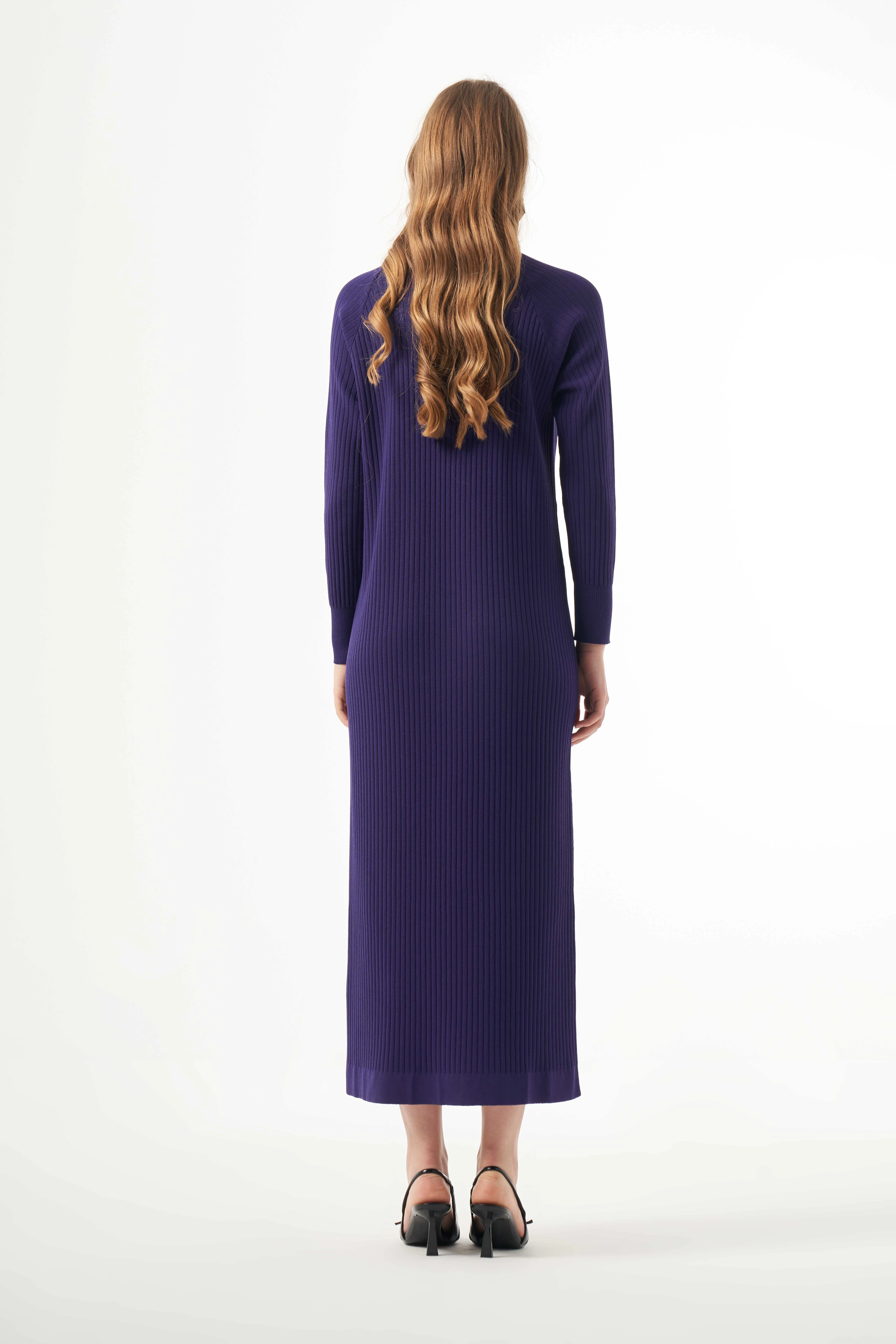 NUSS PASİFİK UZUN TRİKO ELBİSE - MOR