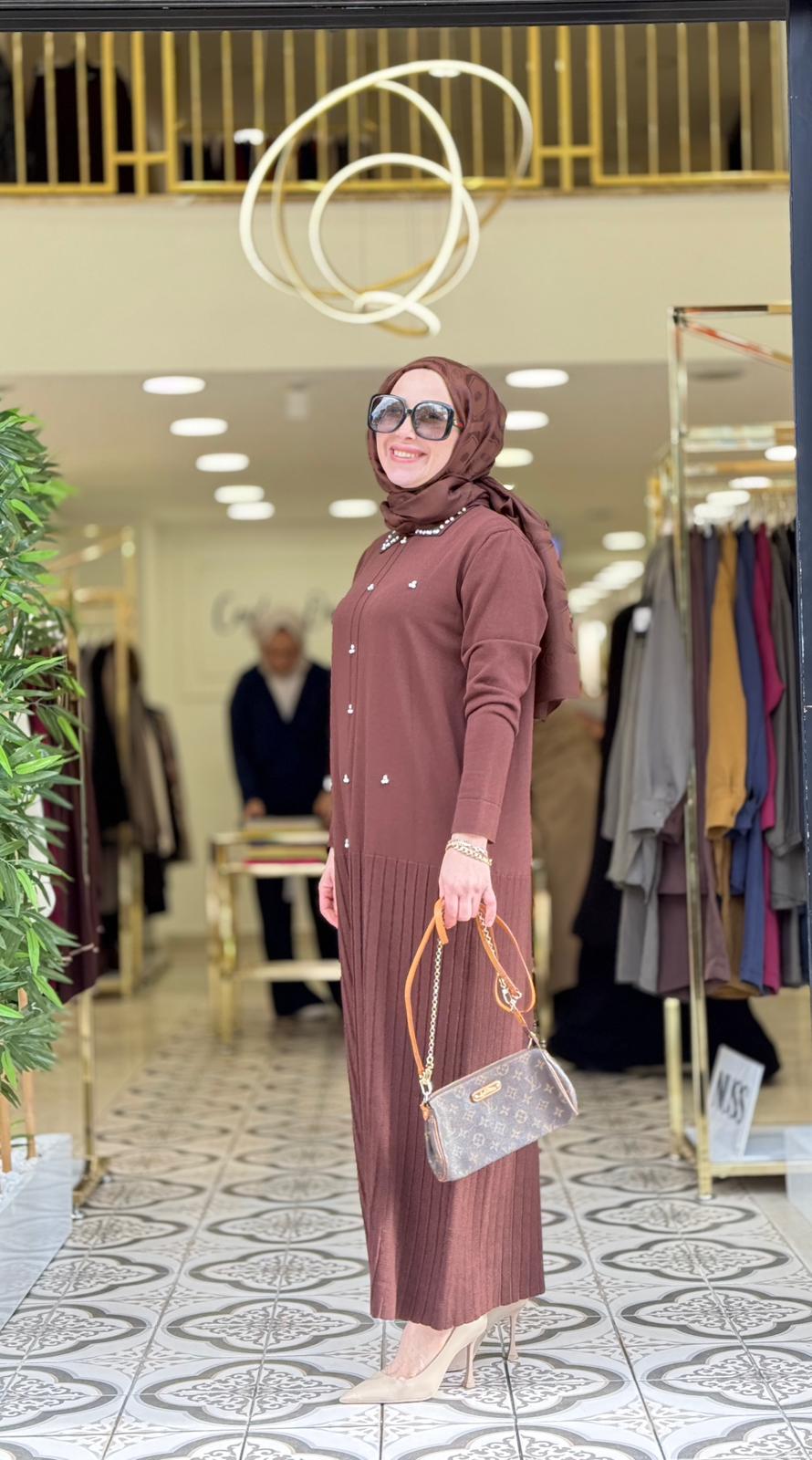 LEYDİ TRİKO ELBİSE - KAHVE