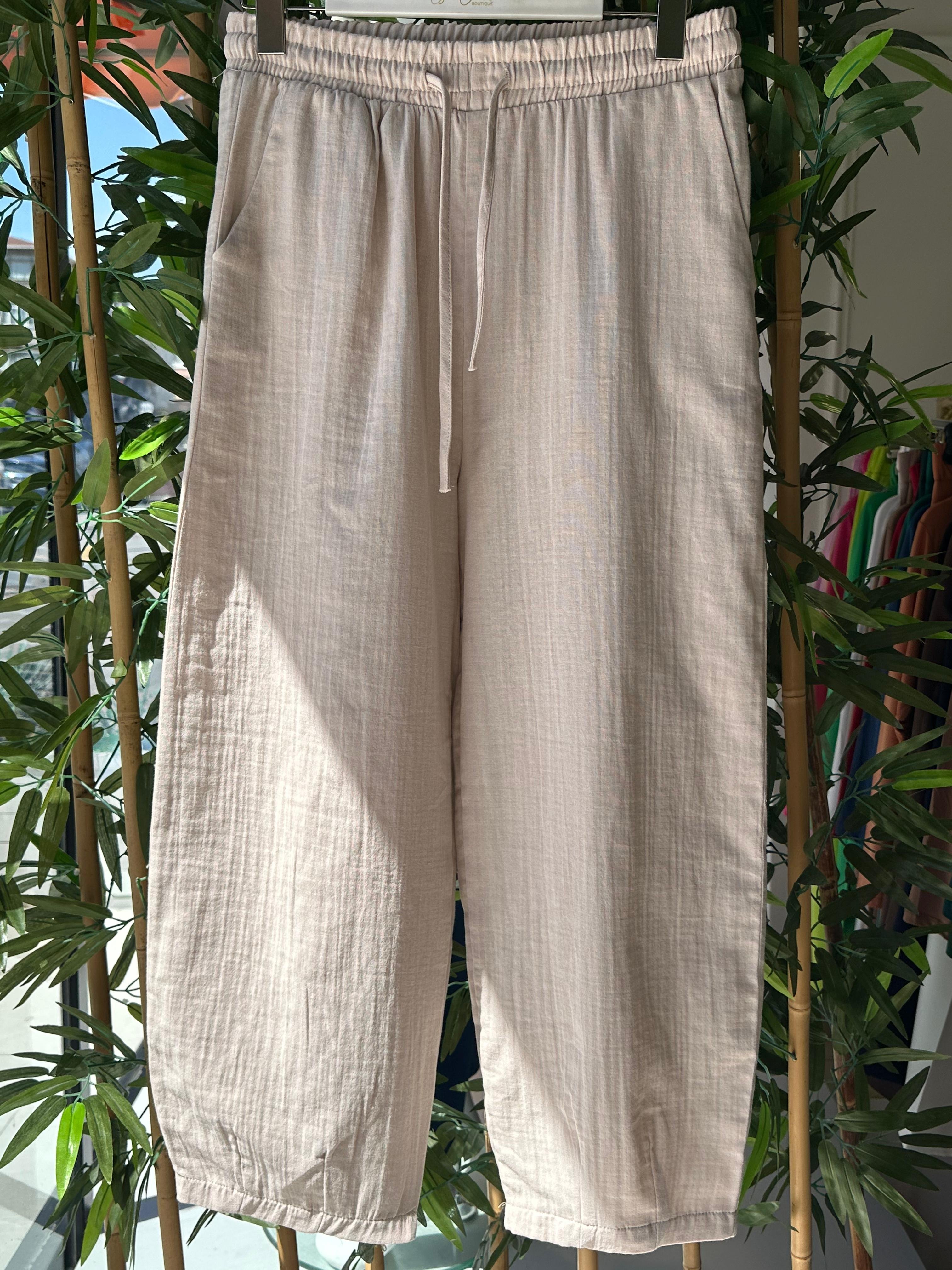 PAÇASI DİKİŞLİ KETEN PANTOLON