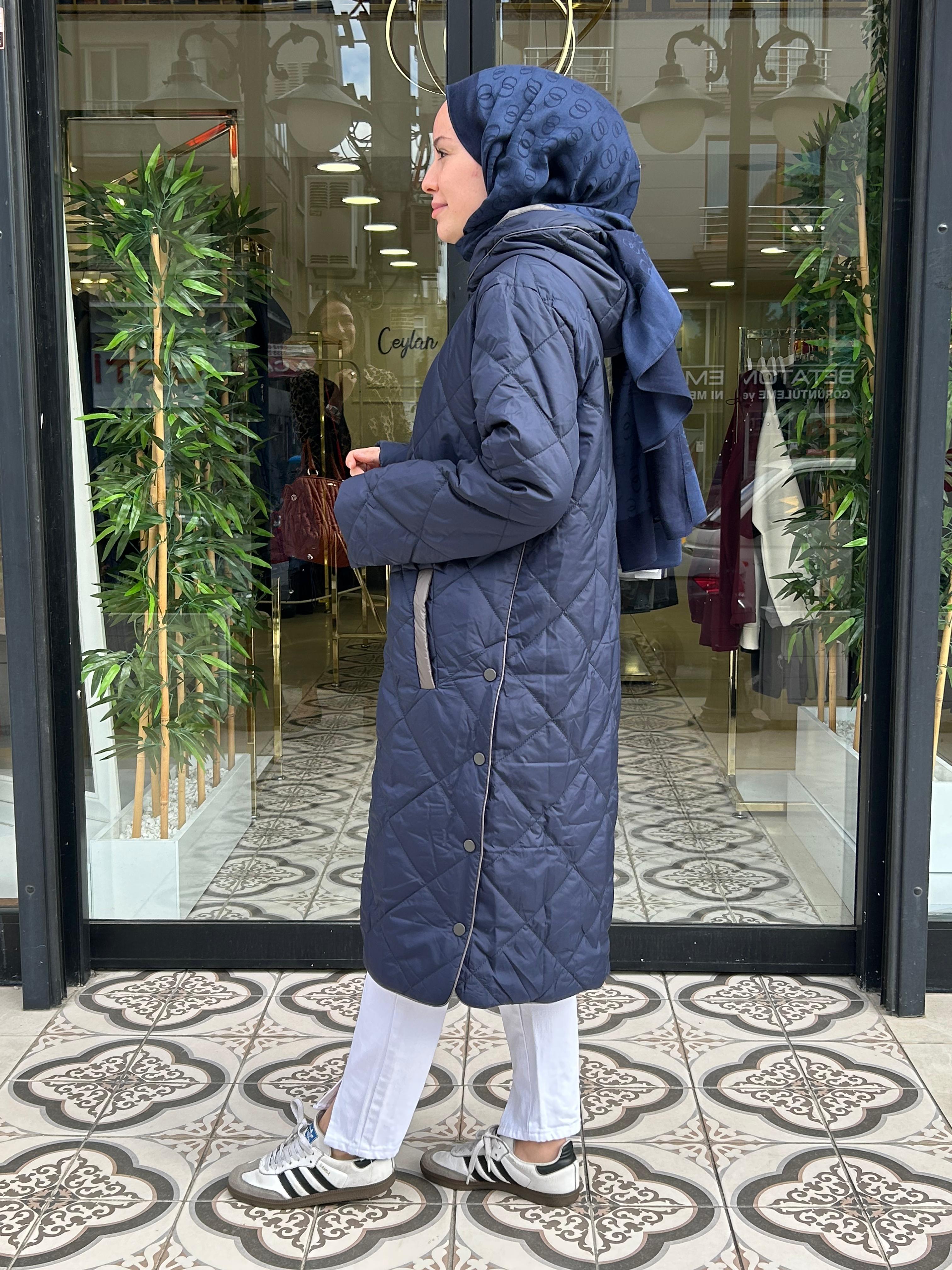 ARİA UZUN KAPİTONE MONT - LACİVERT