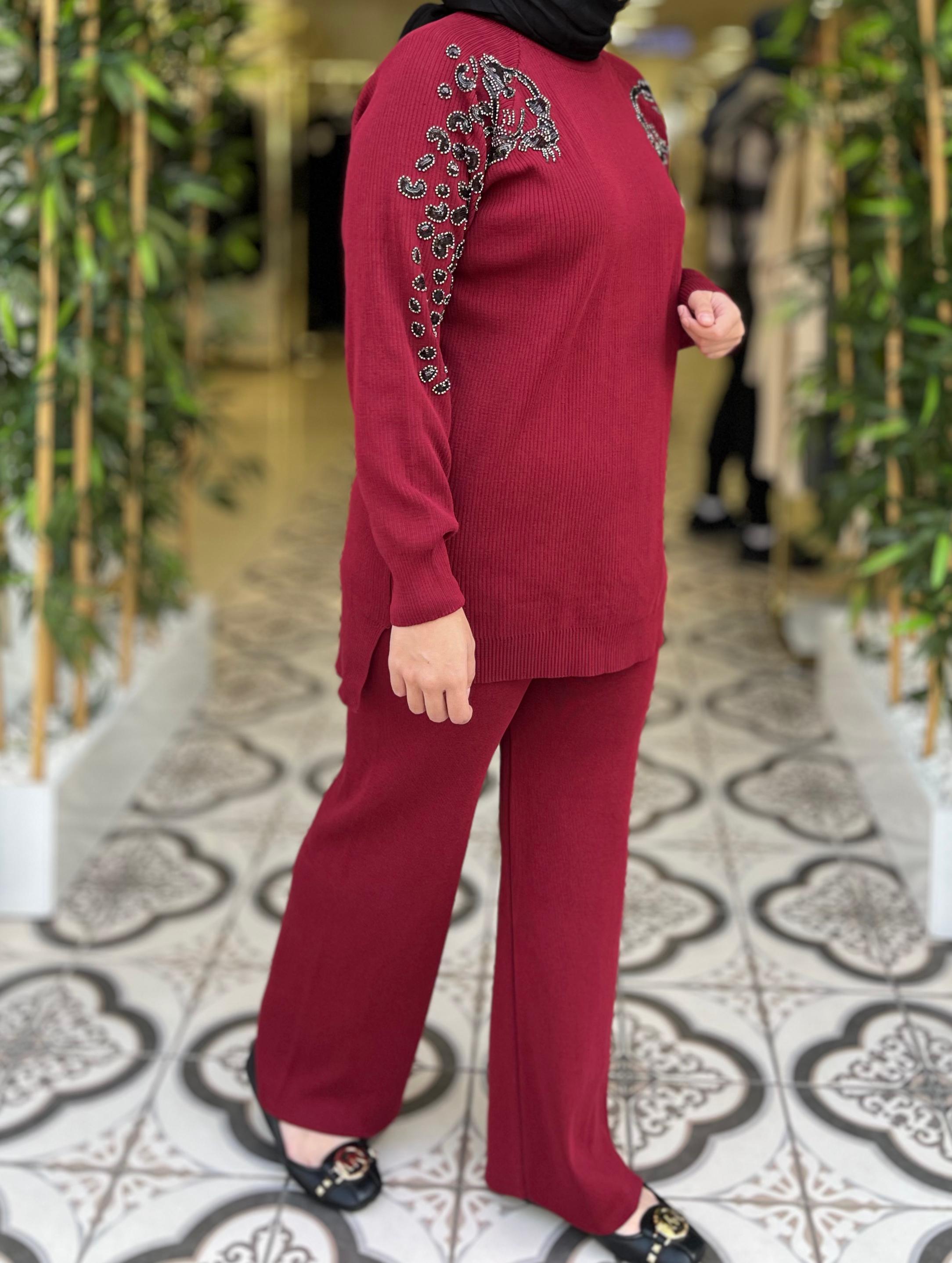 DAFNA TRİKO PANTOLON TAKIM - BORDO