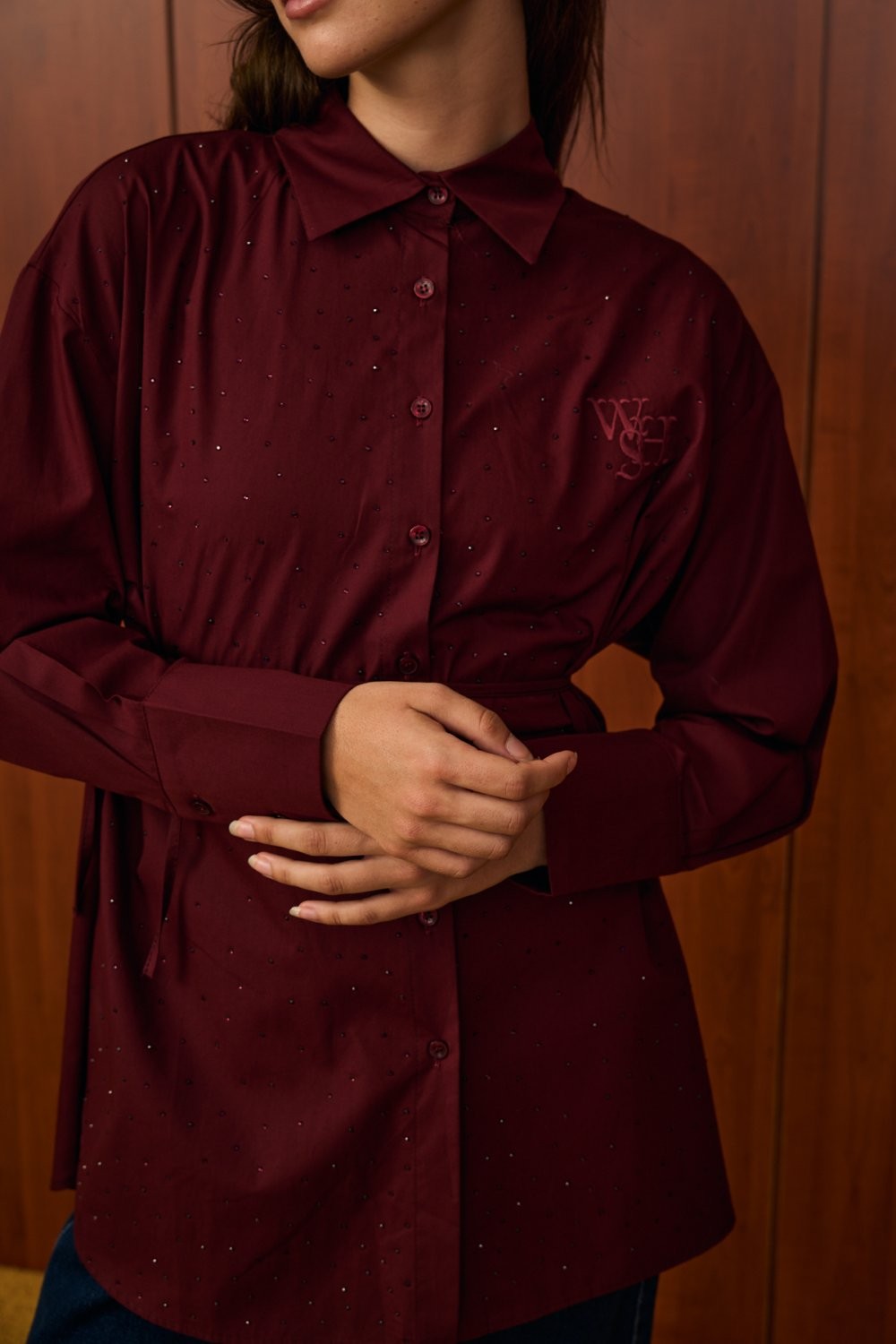 MERWİSH SHİNE PLUS KISA GÖMLEK - BORDO