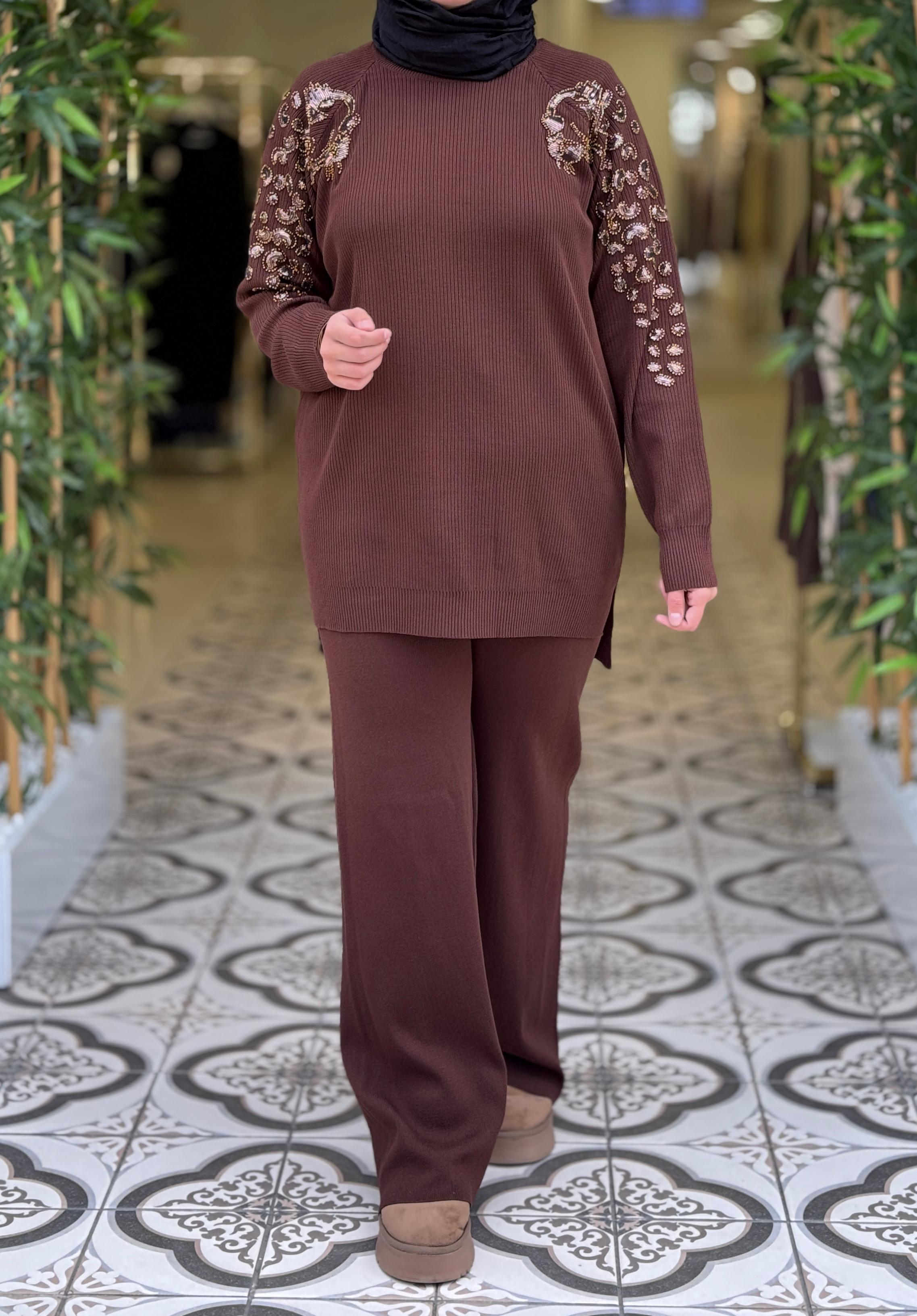 DAFNA TRİKO PANTOLON TAKIM - KAHVE